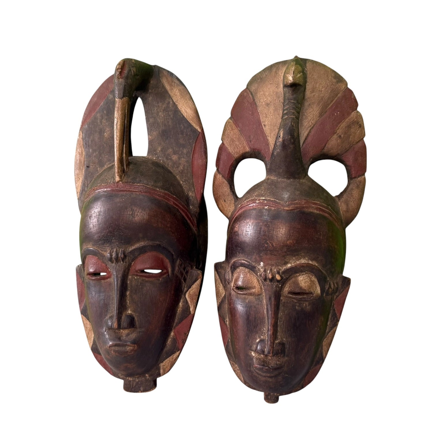 Pareja de máscaras tribales Guro Africanas vintage