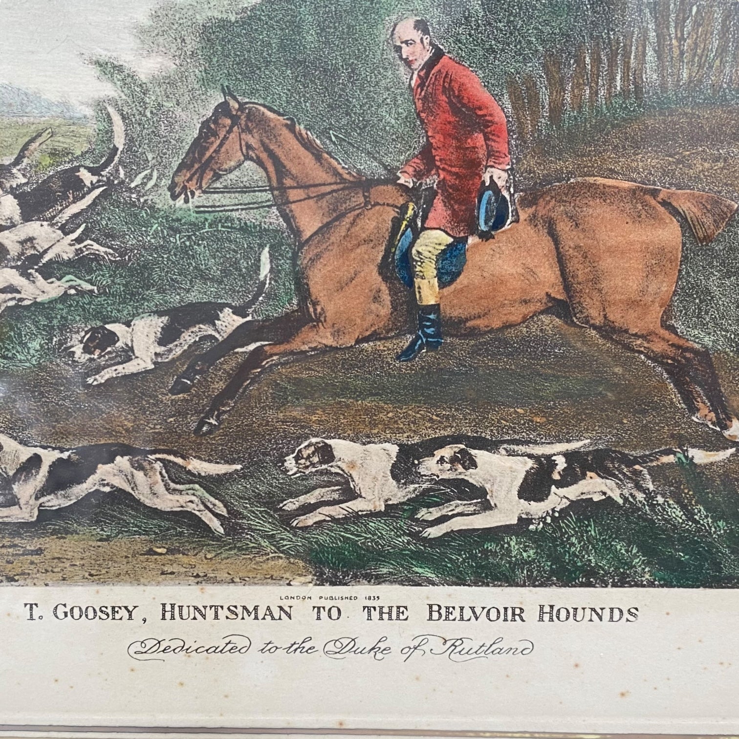 Pareja de grabados coloreados de Richard Barrett Davis antiguos