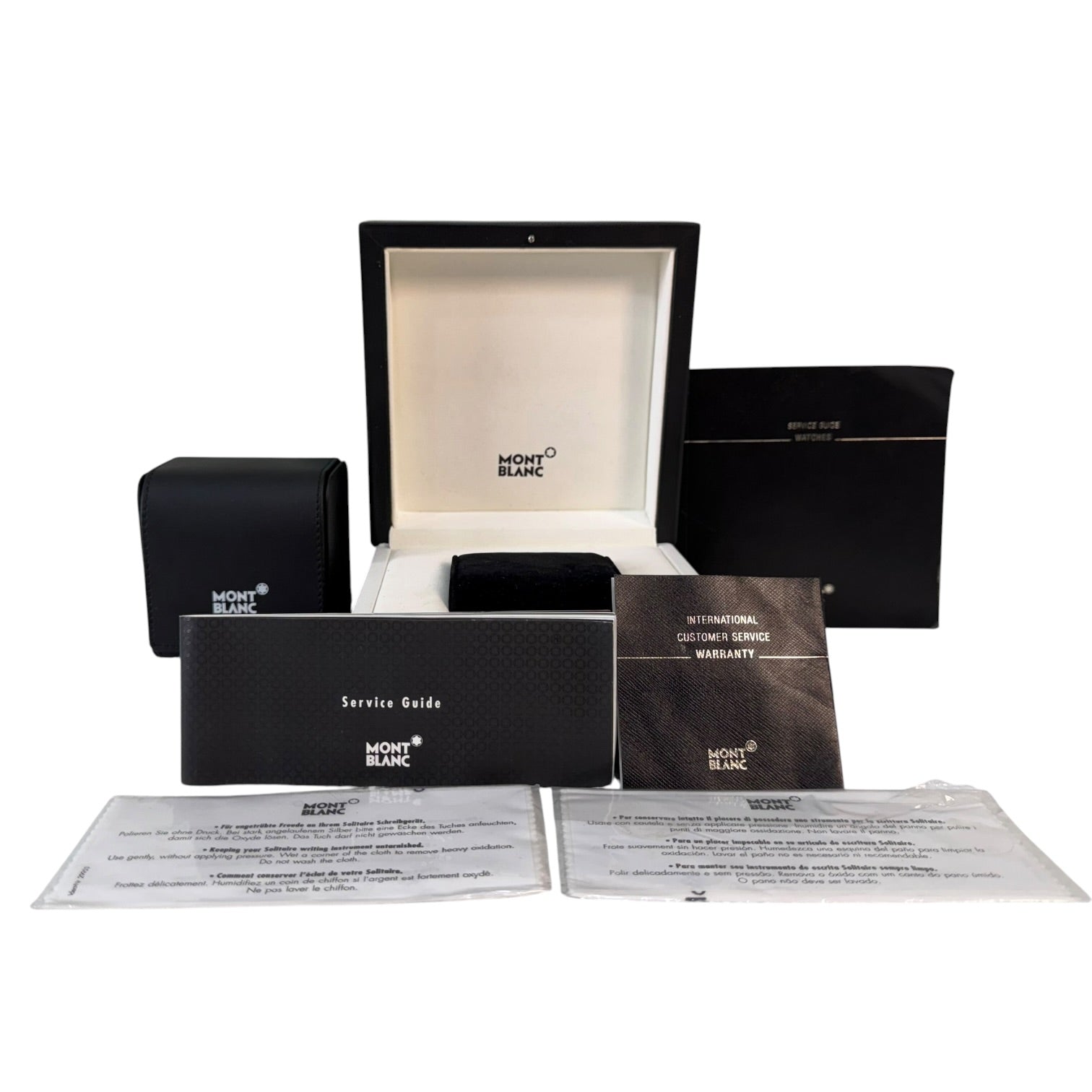 Set de Presentación Montblanc: Caja de Reloj, Estuche de Piel y documentos Meisterstück