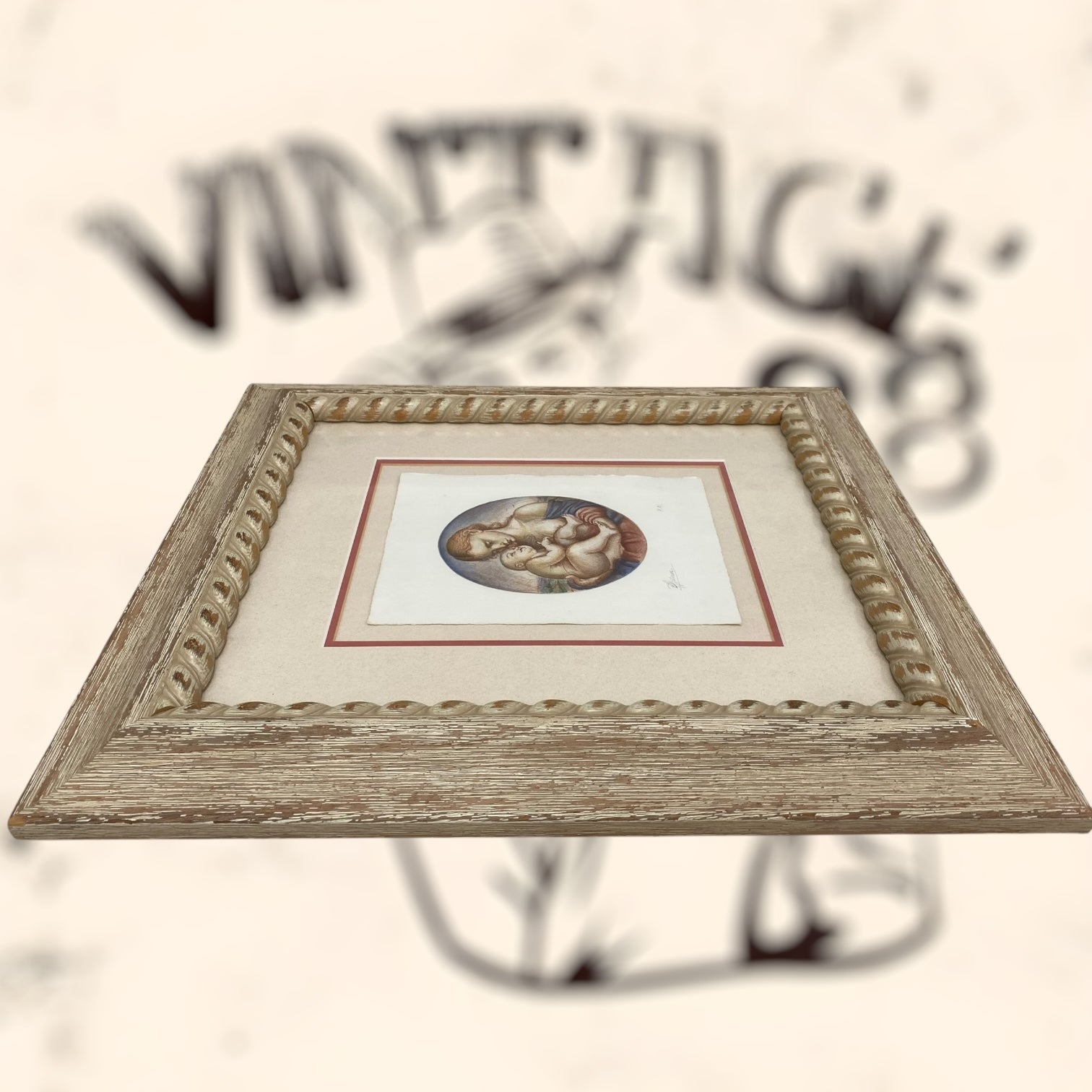 Grabado Santa Madonna e il Bambino firmado a mano P. E