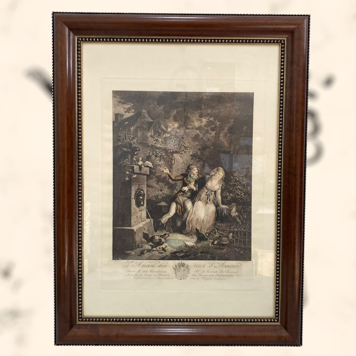 Grabado de la obra L’Amant Discret et les Voeux D’Amour de Jean-Frédéric Schall