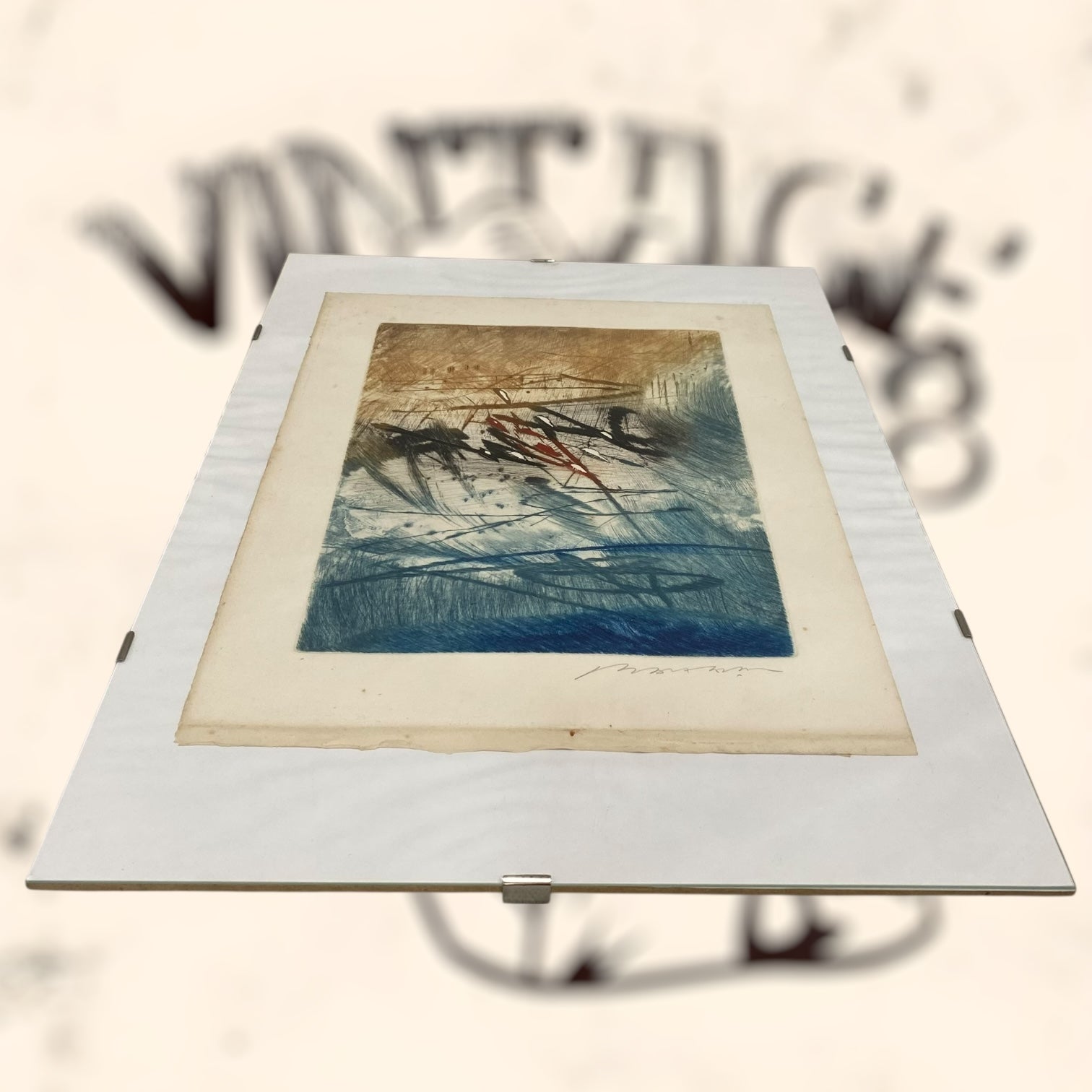 Grabado abstracto de Hervé Lambion (Julius Baltazar) firmado a lápiz