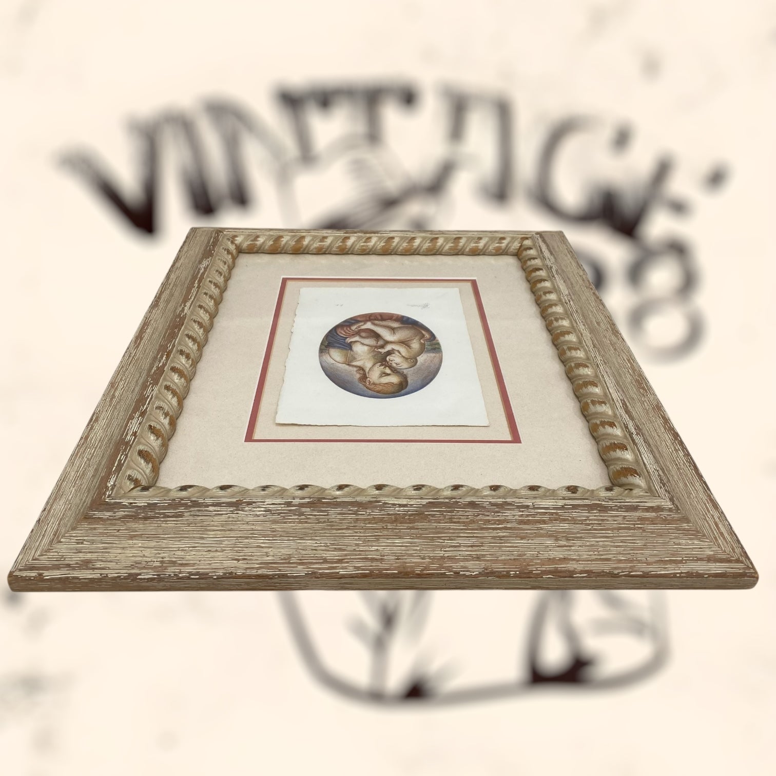 Grabado Santa Madonna e il Bambino firmado a mano P. E