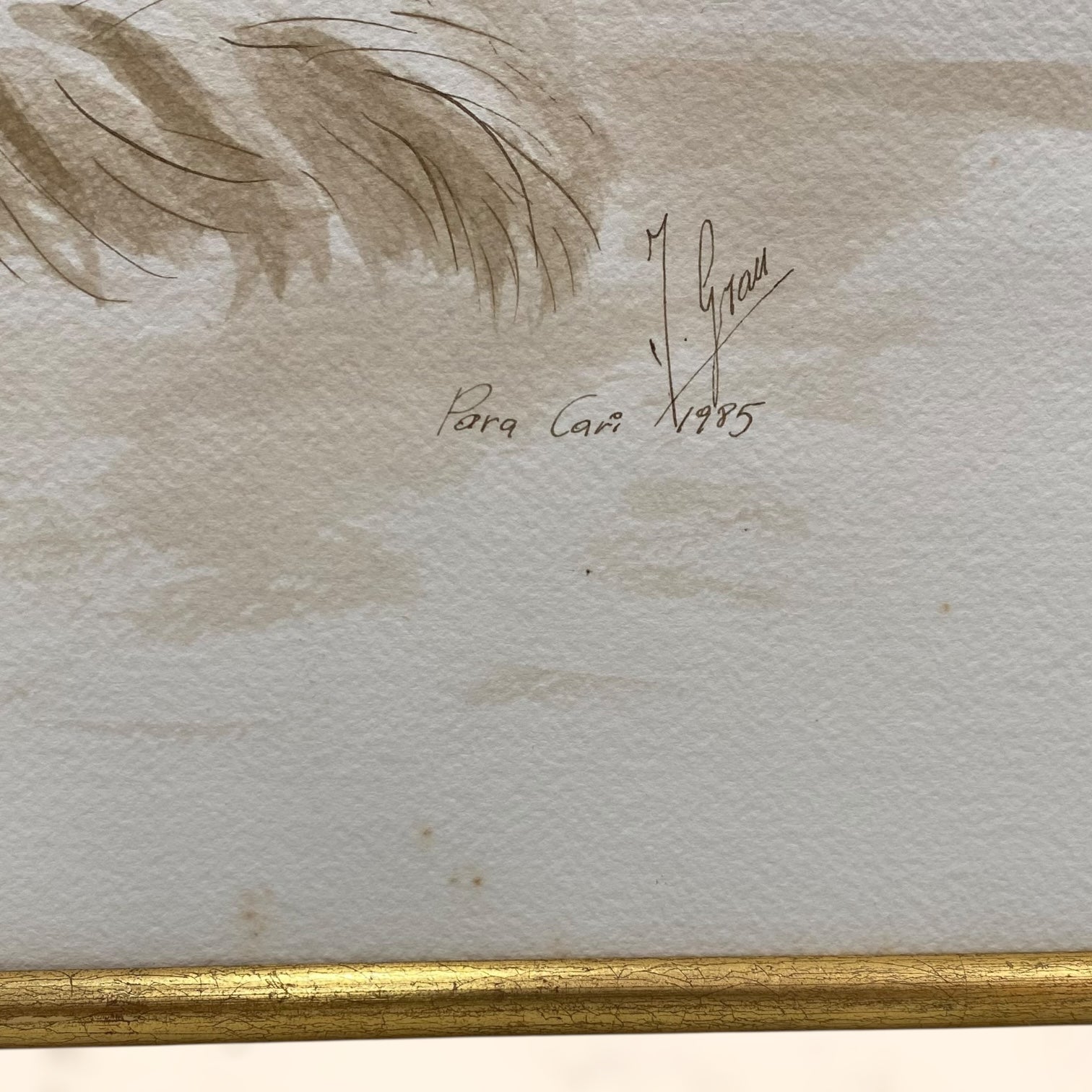 Acuarela de Joan Grau i Mas firmada y dedicada