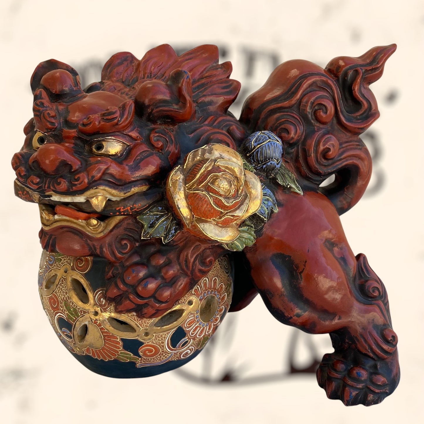 Dragón Foo de Feng Shui de cerámica Japonesa Kutani