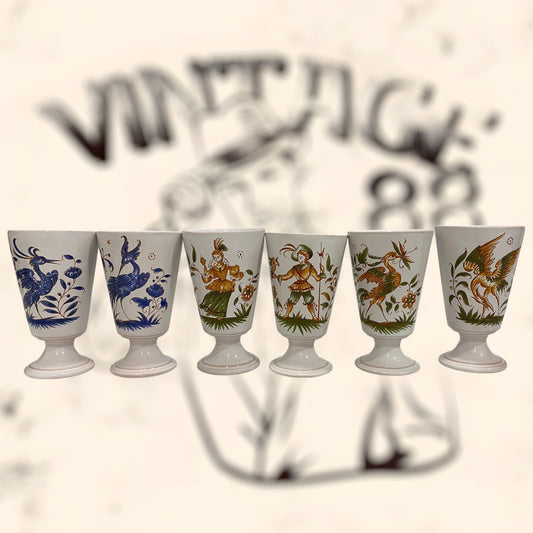 Juego de copas de cerámica Francesa Moustiers G. F vintage