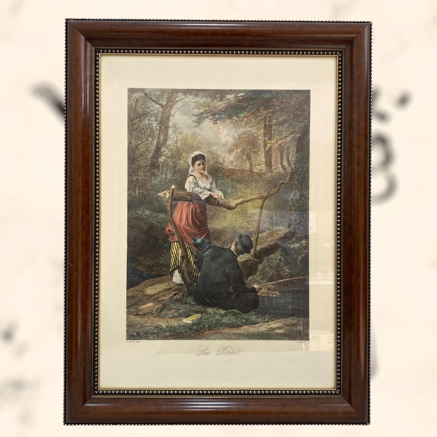 Grabado de la obra La Pêche de Edmond Rudaux