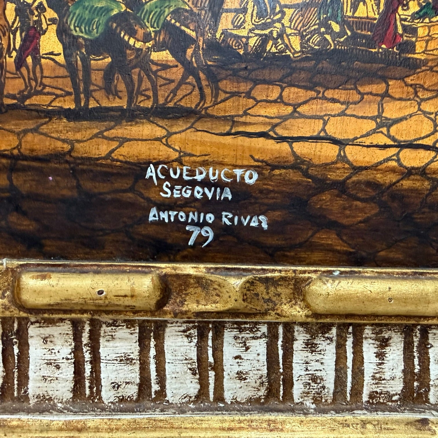 Óleo sobre tabla Acueducto de Segovia de Antonio Rivas 1979