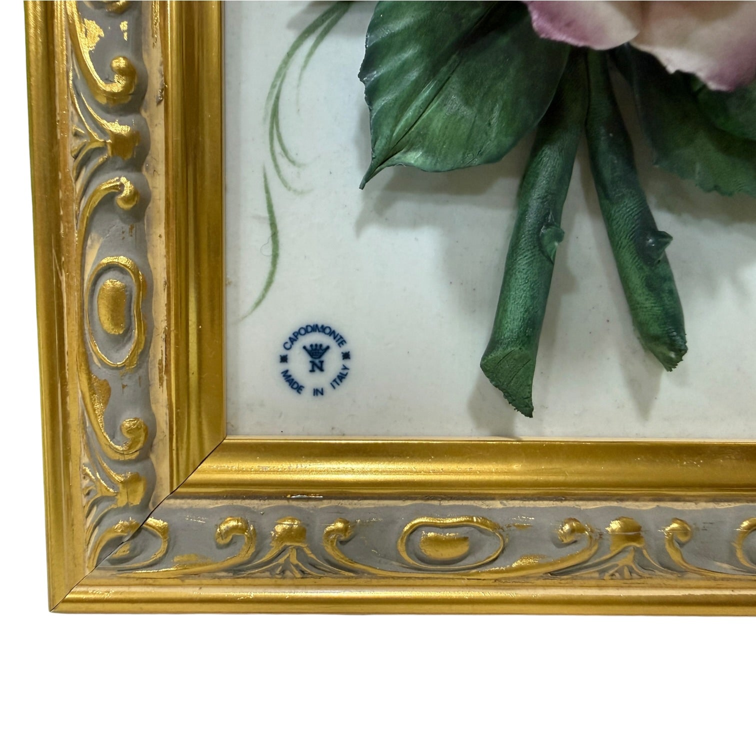Pareja de cuadros con placas de porcelana Italiana Capodimonte vintage