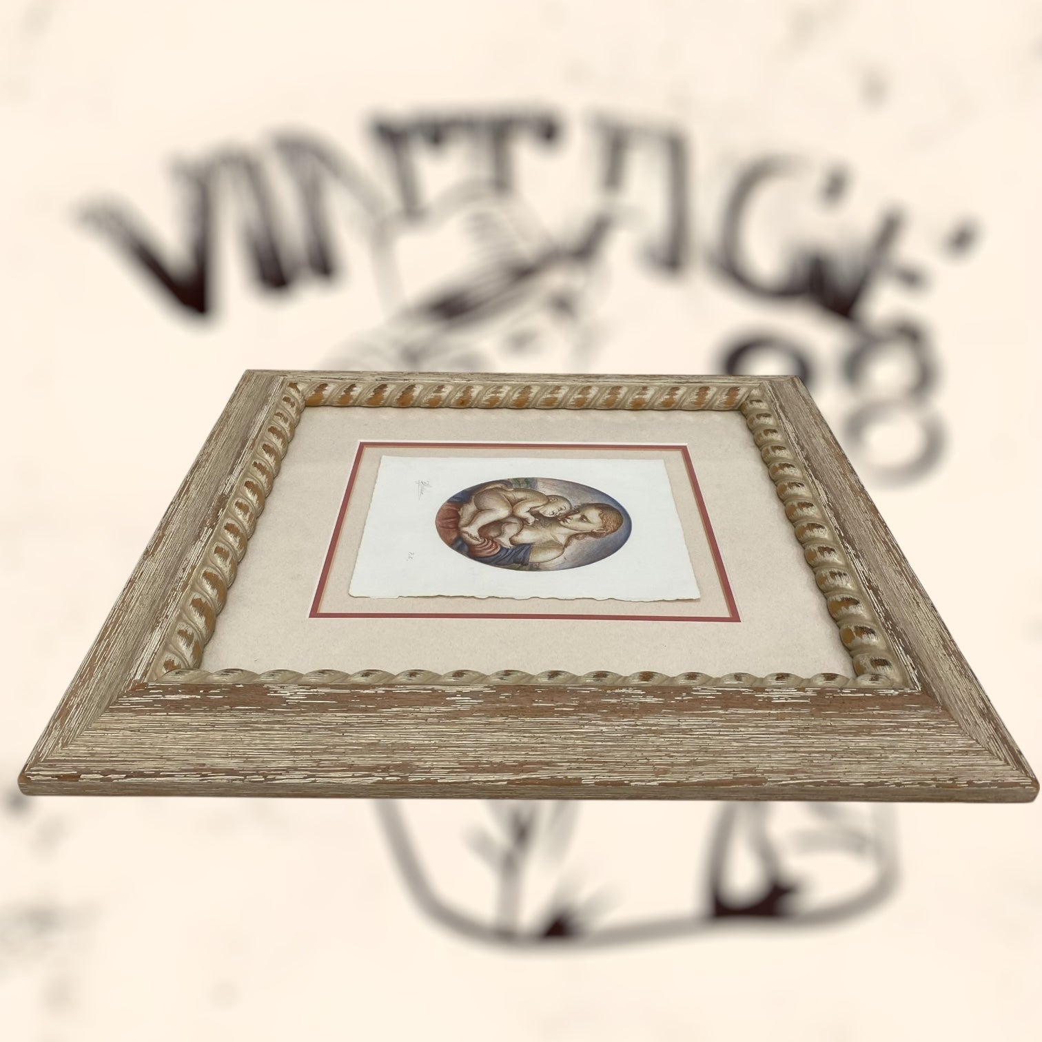 Grabado Santa Madonna e il Bambino firmado a mano P. E