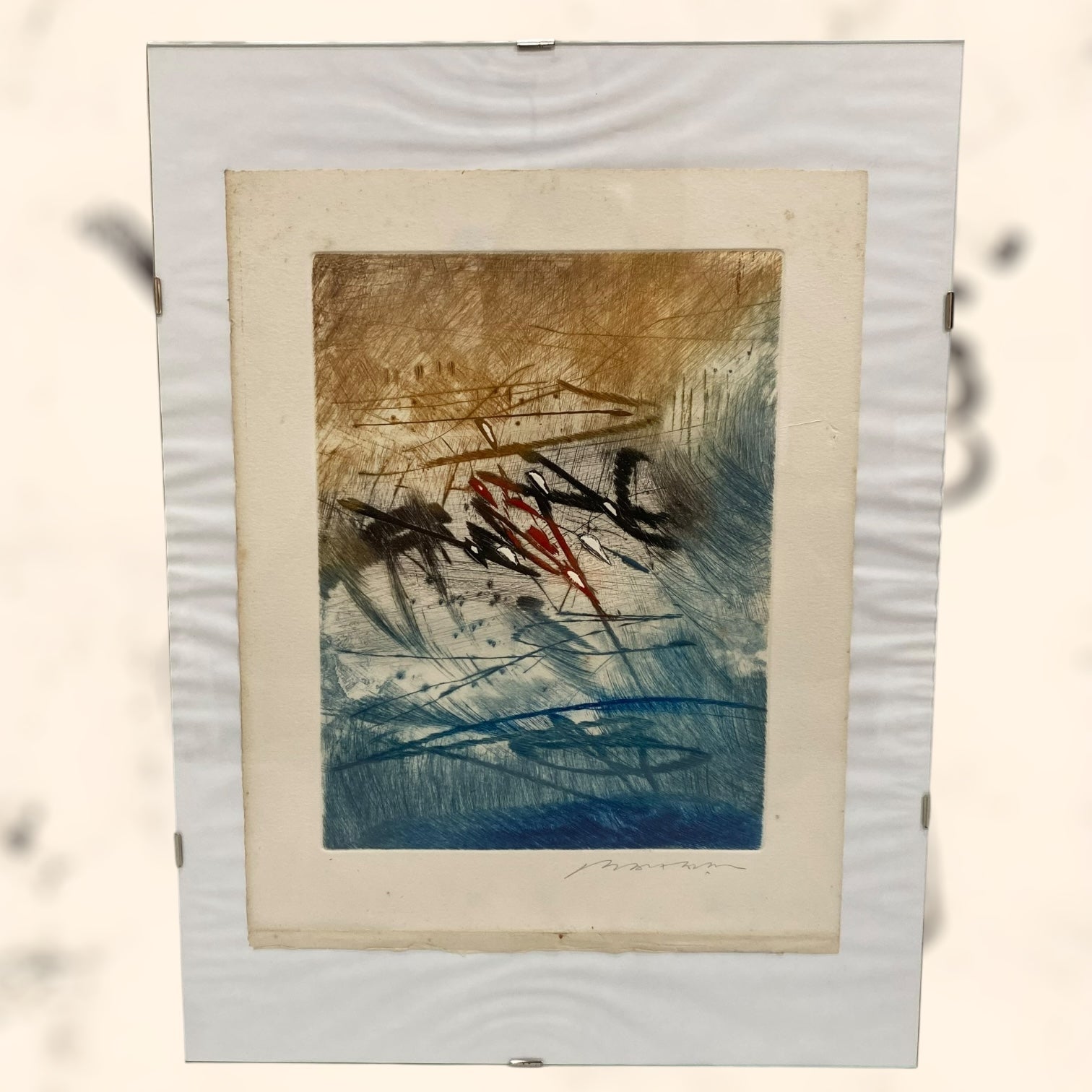 Grabado abstracto de Hervé Lambion (Julius Baltazar) firmado a lápiz