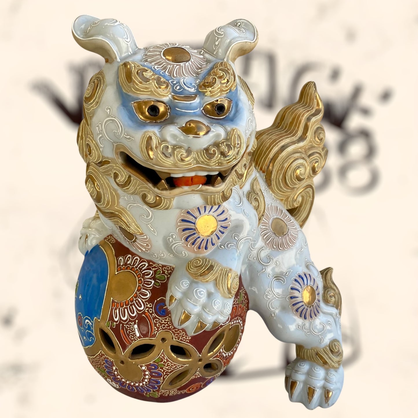 Dragón Foo de Feng Shui de cerámica Japonesa Kutani