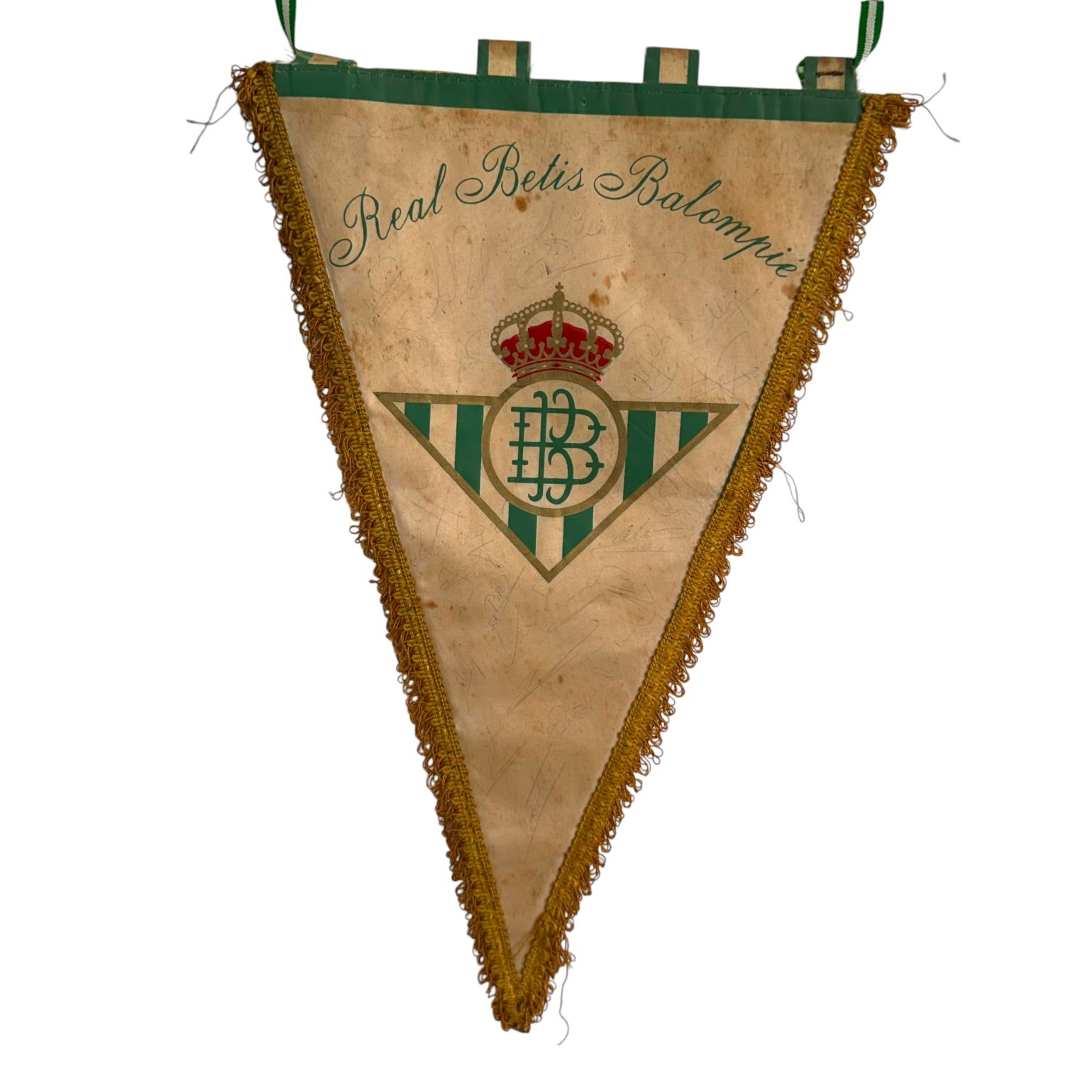 Banderín del R. Betis firmado por jugadores como Gordillo y Cuéllar de la temporada 93/94