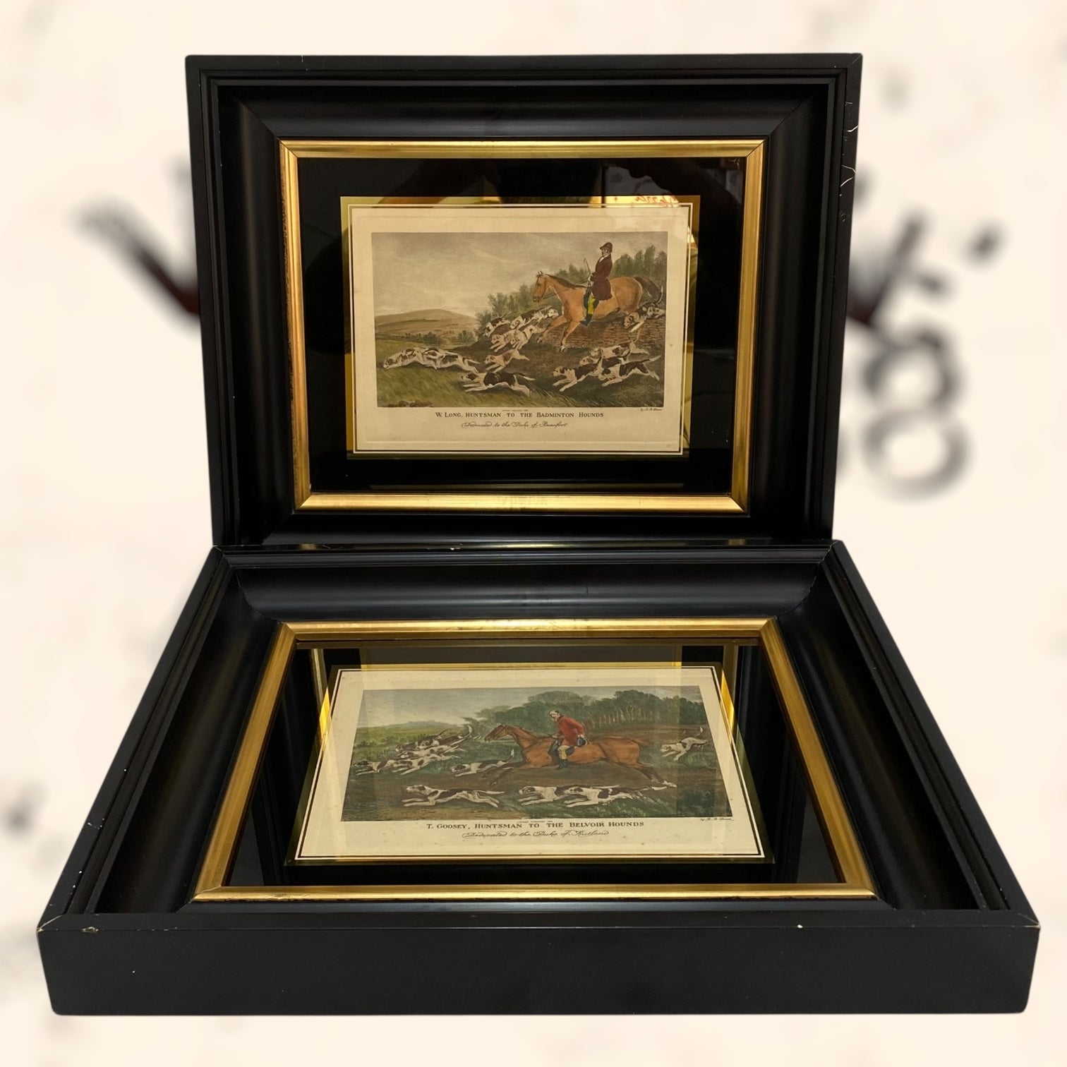 Pareja de grabados coloreados de Richard Barrett Davis antiguos