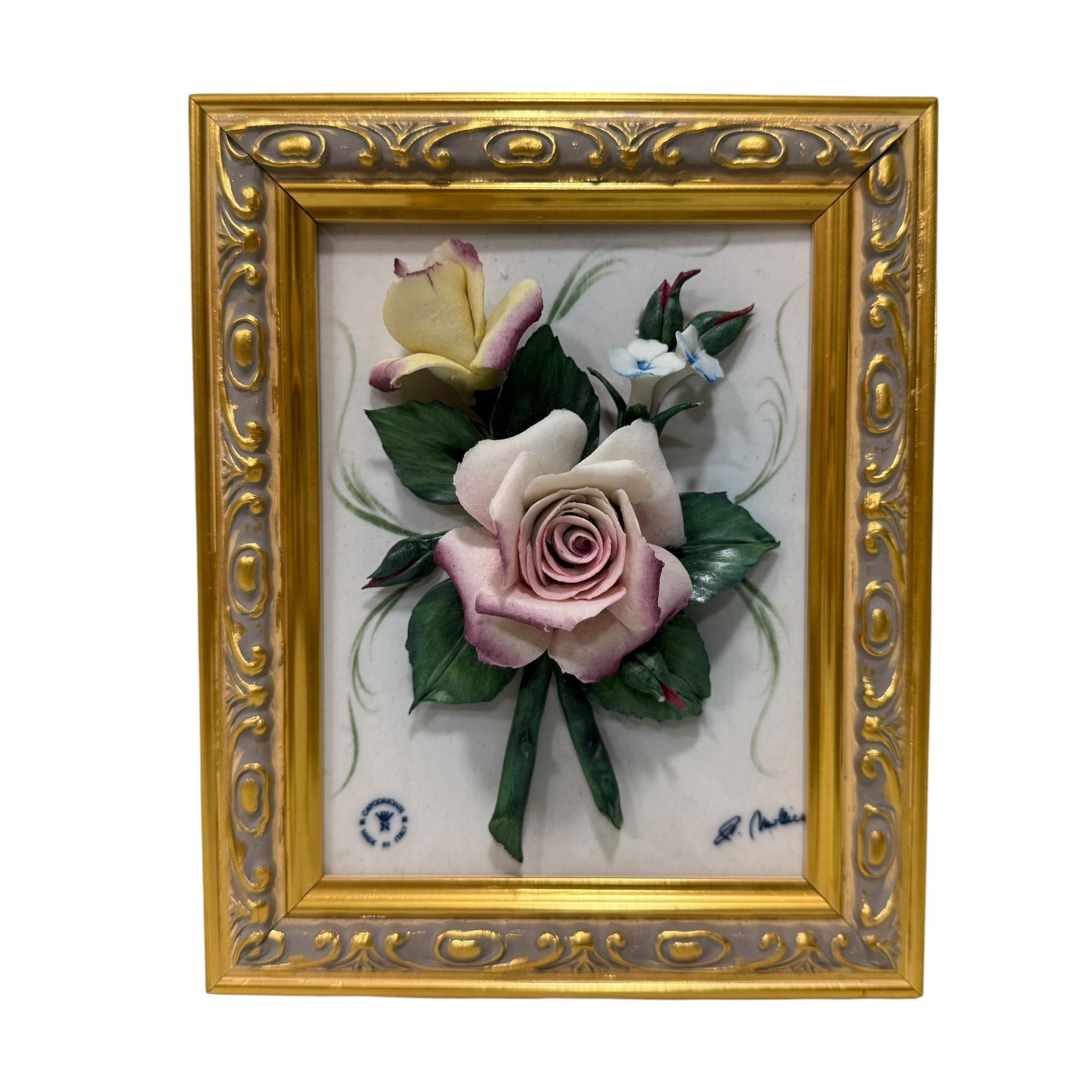 Pareja de cuadros con placas de porcelana Italiana Capodimonte vintage
