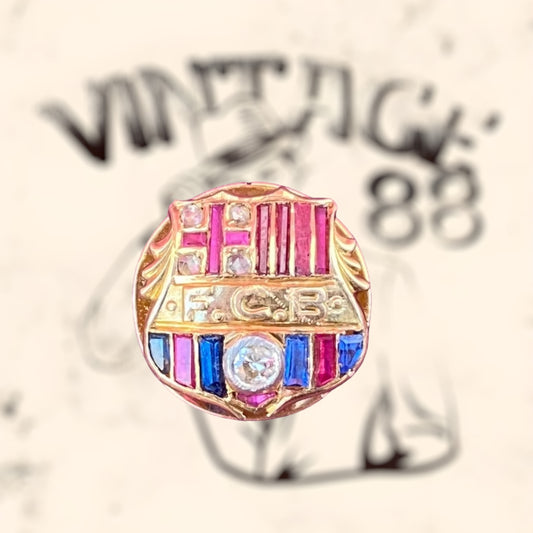 Solape del F.C Barcelona con diamantes, rubíes y Zafiros antiguo tasado en 417,53€
