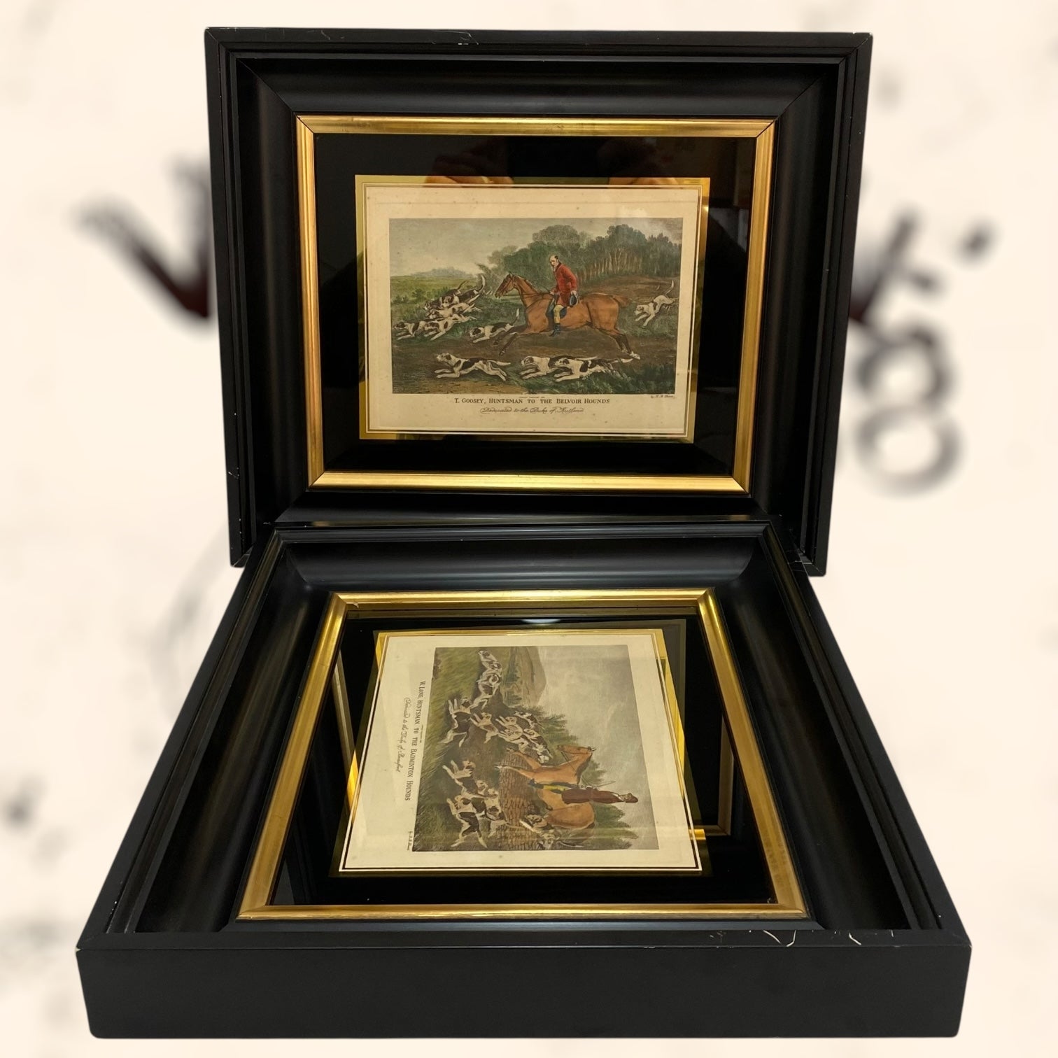 Pareja de grabados coloreados de Richard Barrett Davis antiguos