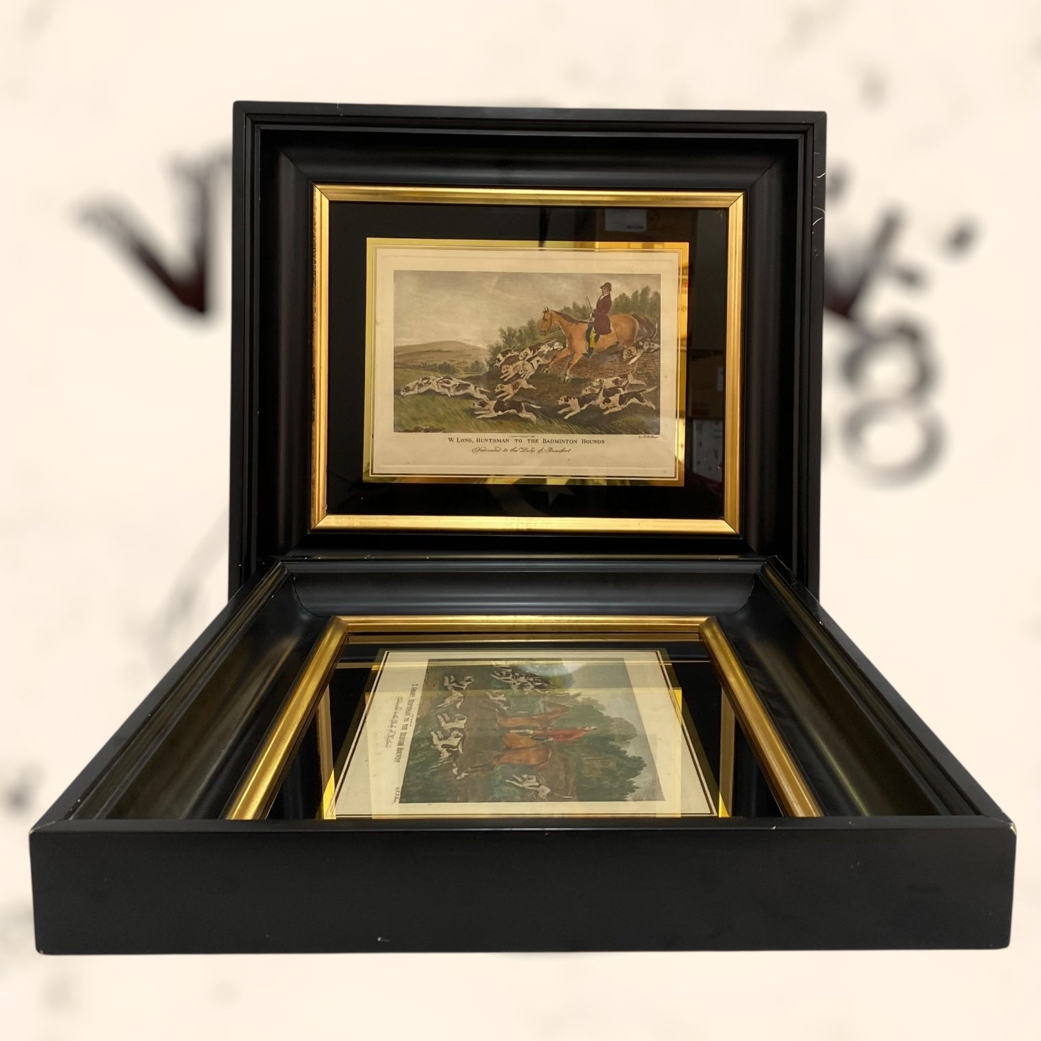 Pareja de grabados coloreados de Richard Barrett Davis antiguos