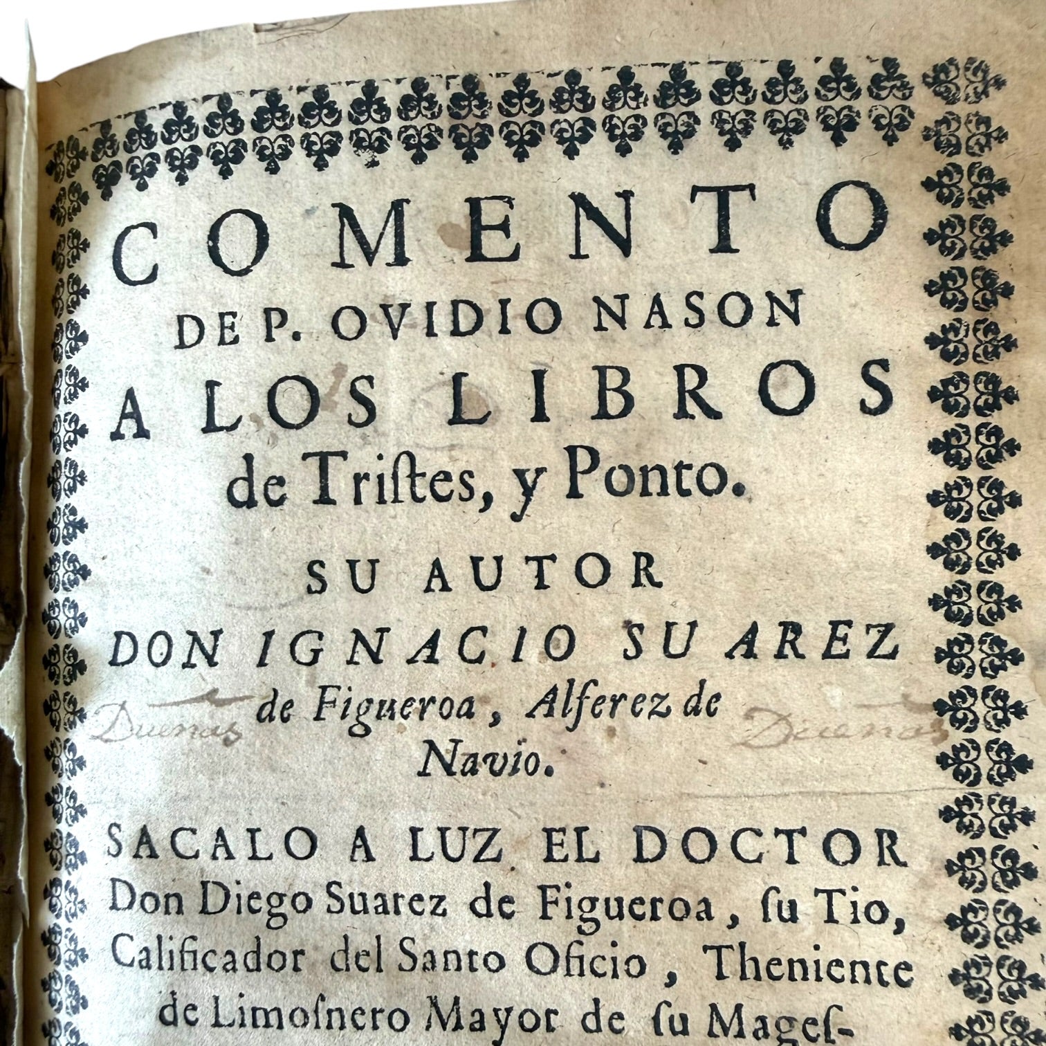 Libro Comento de P. Ovidio Nasón a los libros de Tristes y Ponto de 1733