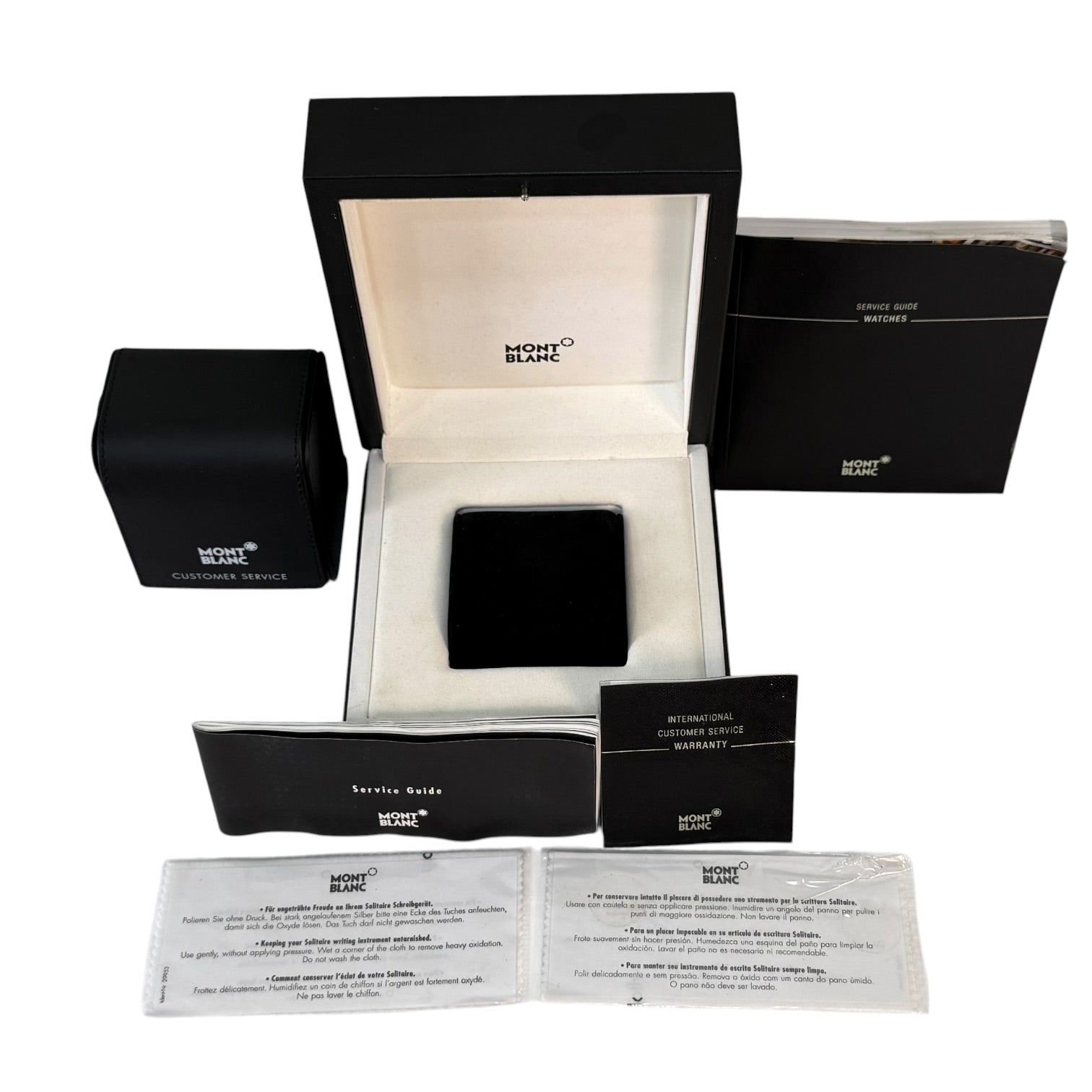 Set de Presentación Montblanc: Caja de Reloj, Estuche de Piel y documentos Meisterstück