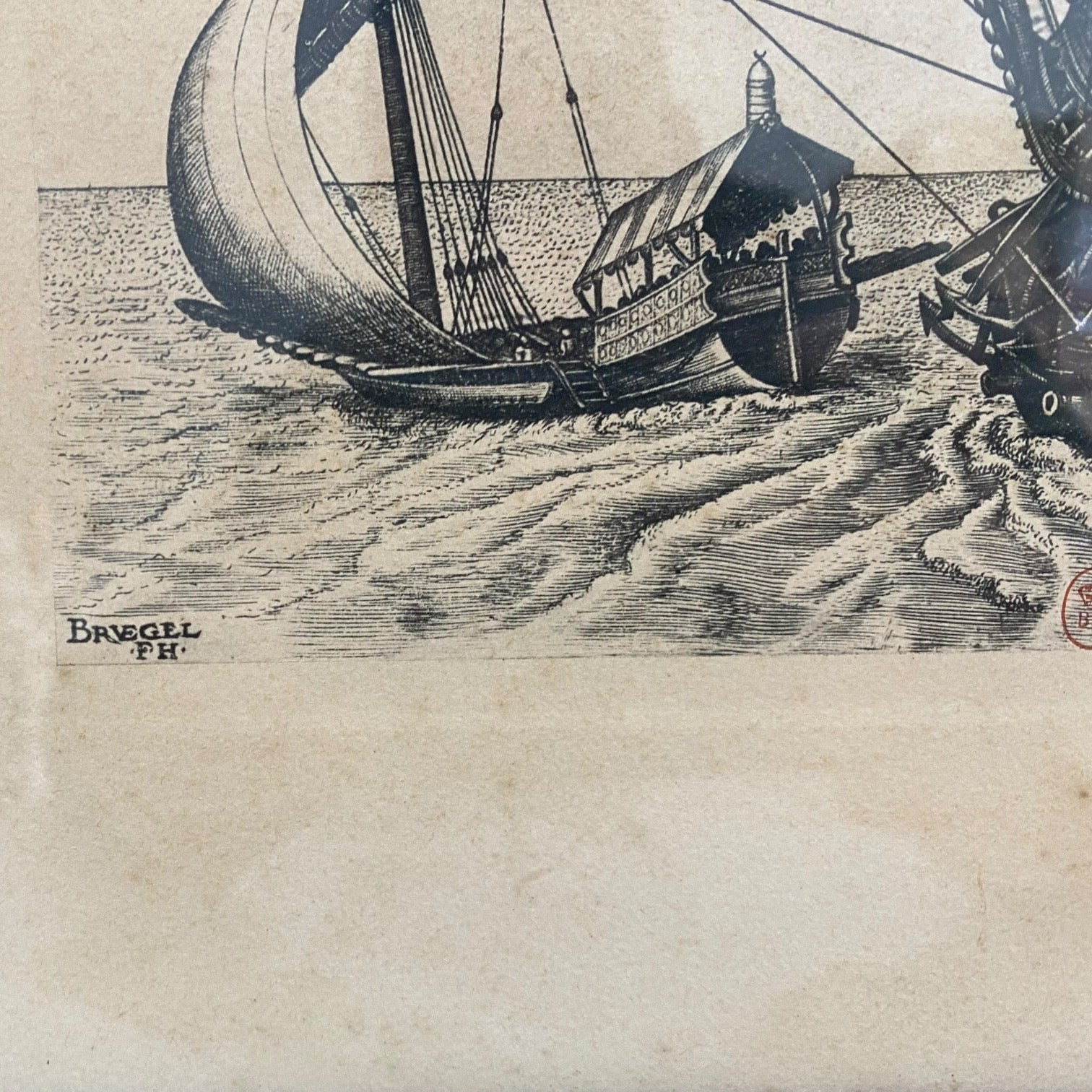 Pareja de grabados Navíos de guerra de Pieter Bruegel antiguos