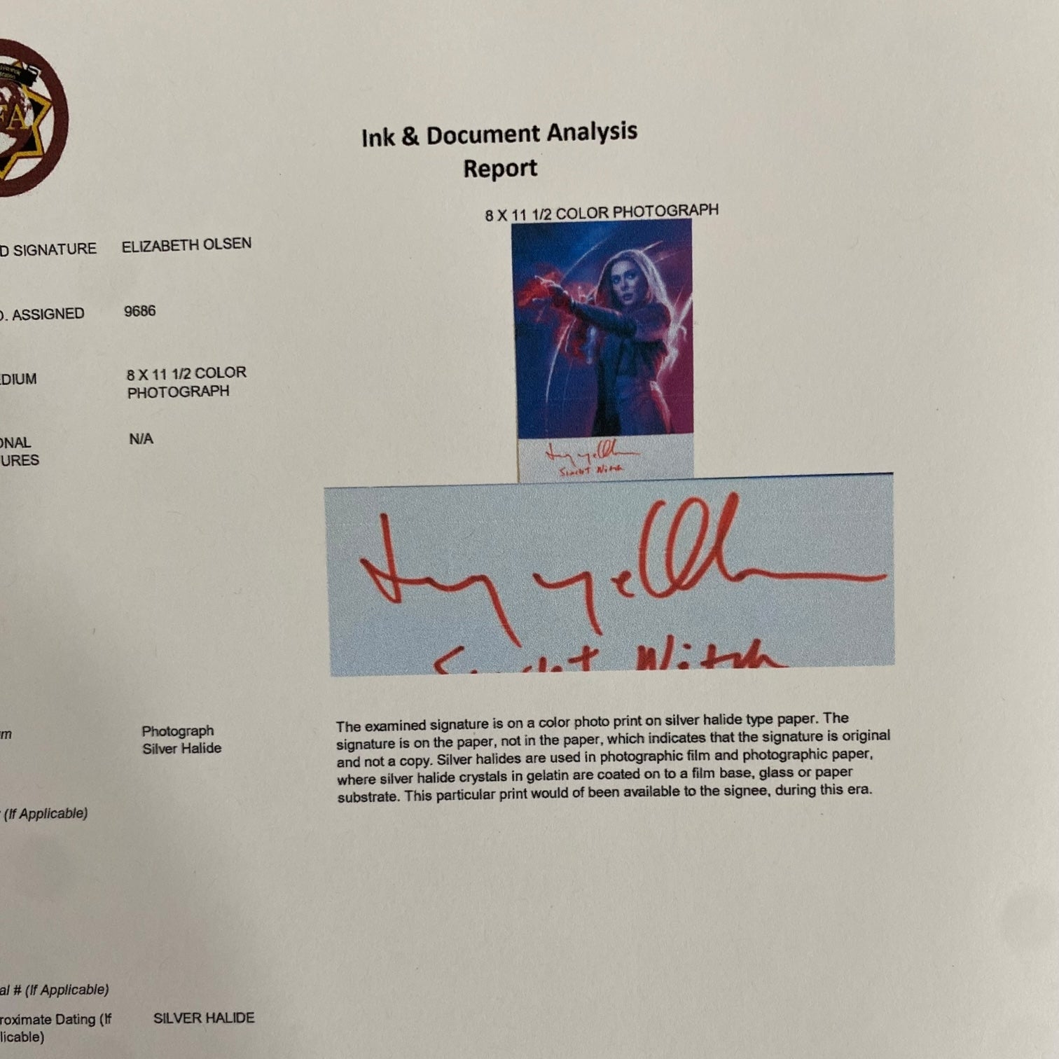 Fotografía de Elisabeth Olsen con autógrafo original certificado