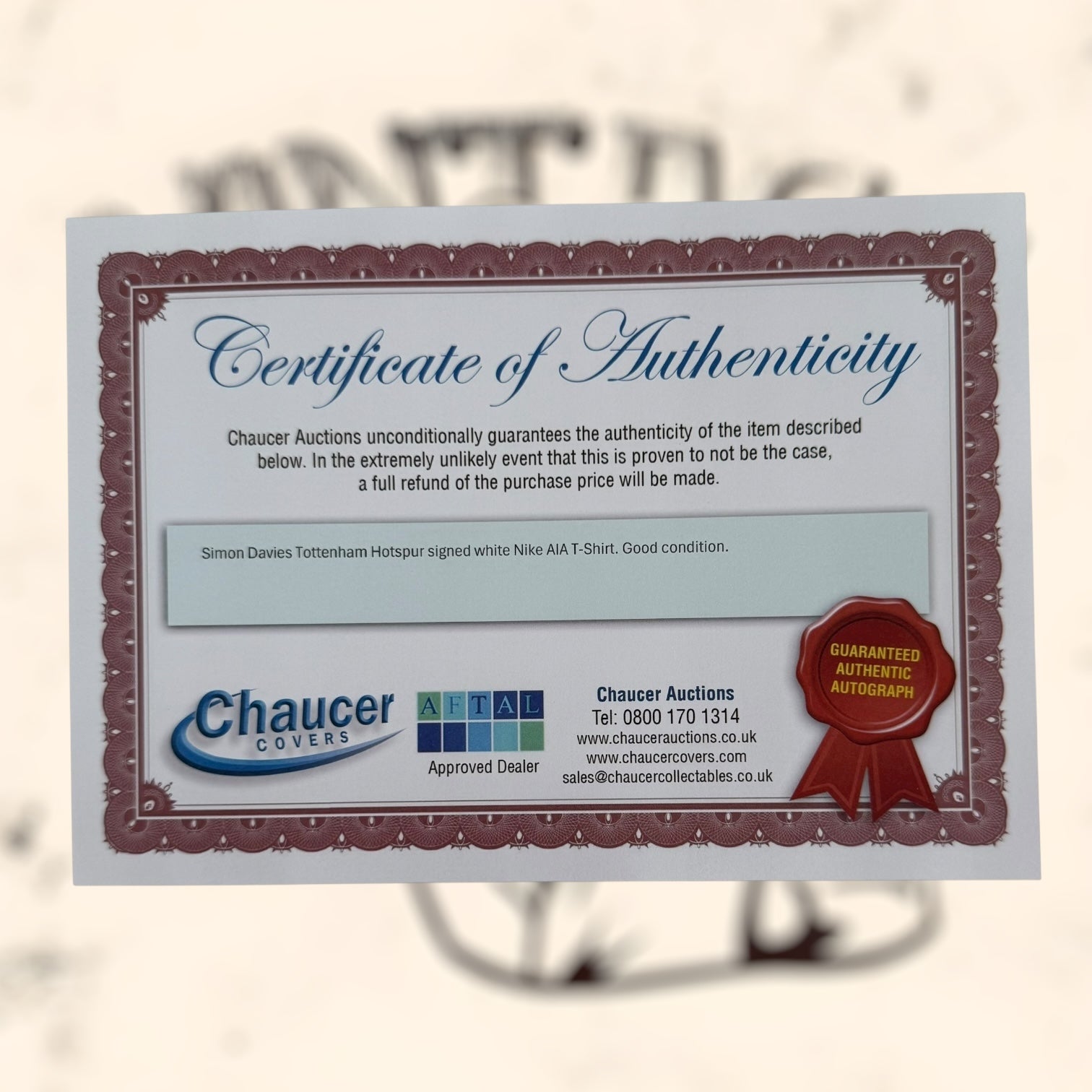 Camiseta del Tottenham con autógrafo de Simon Davies original certificado enmarcada