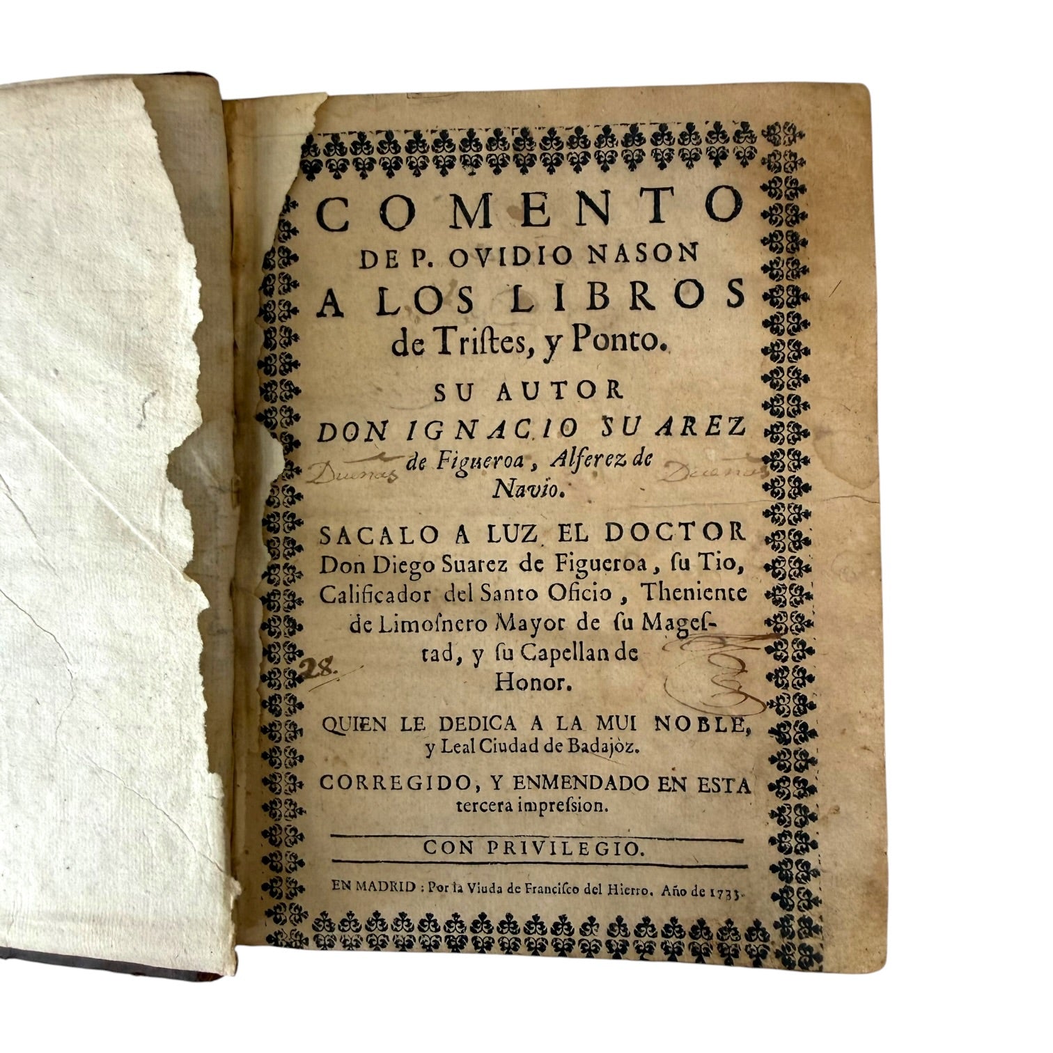 Libro Comento de P. Ovidio Nasón a los libros de Tristes y Ponto de 1733
