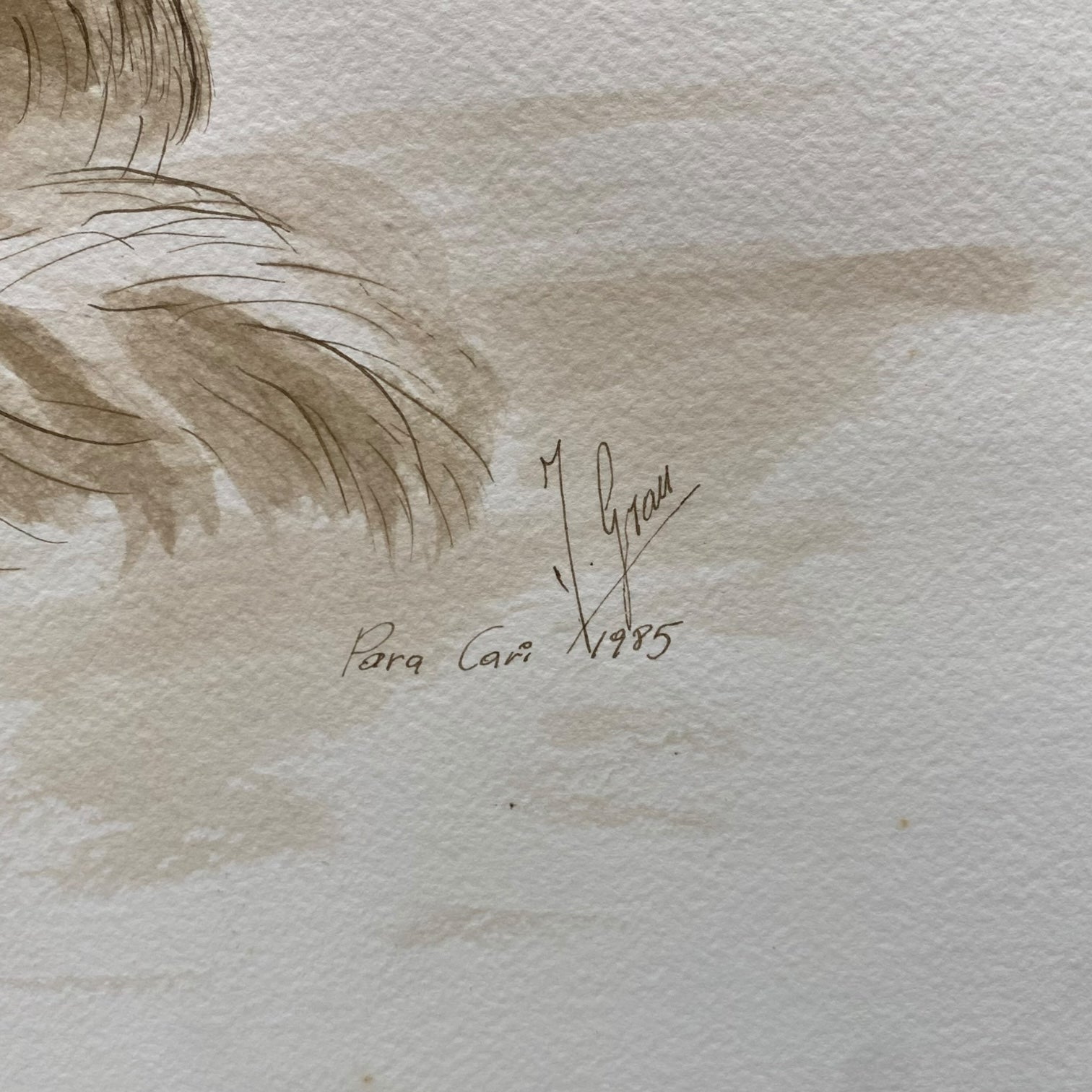 Acuarela de Joan Grau i Mas firmada y dedicada