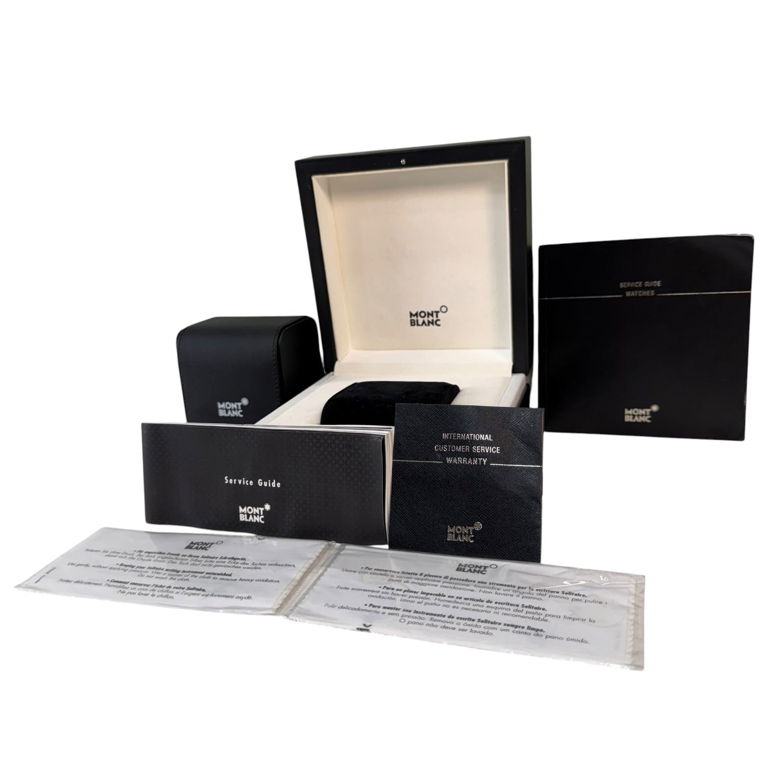 Set de Presentación Montblanc: Caja de Reloj, Estuche de Piel y documentos Meisterstück