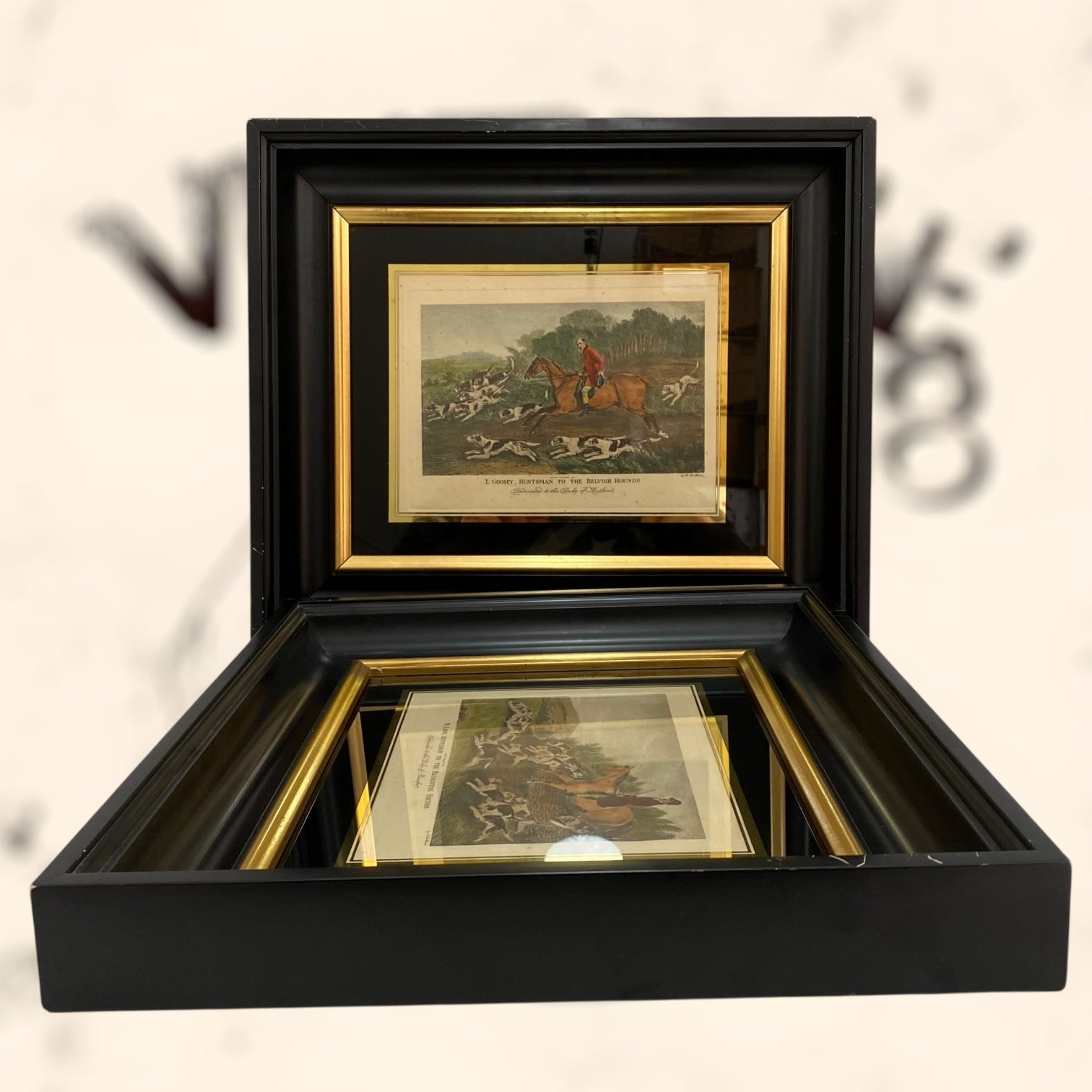 Pareja de grabados coloreados de Richard Barrett Davis antiguos