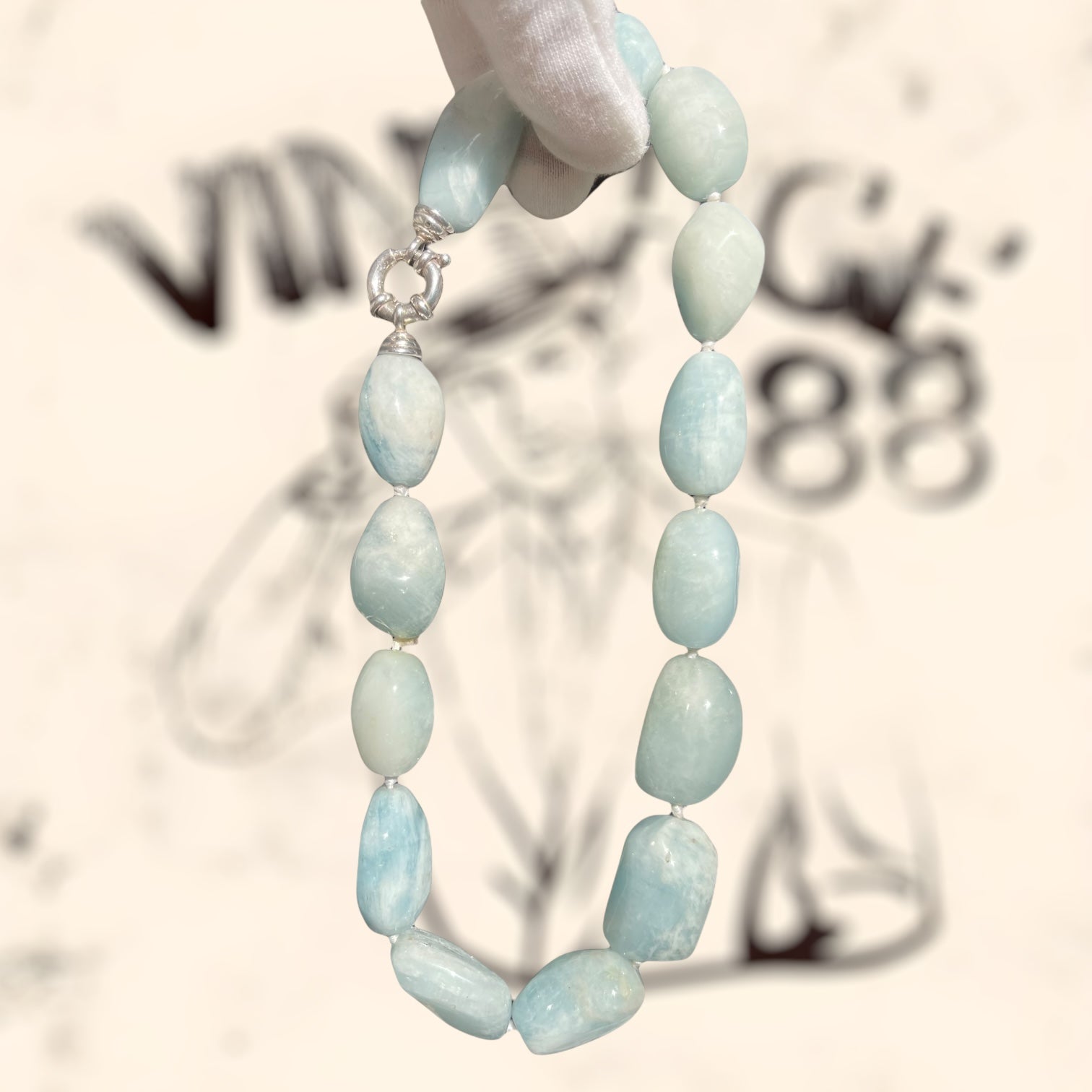Collar de aguamarina con cierre de plata vintage
