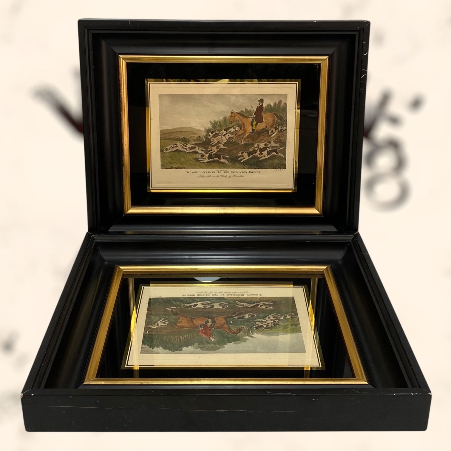 Pareja de grabados coloreados de Richard Barrett Davis antiguos