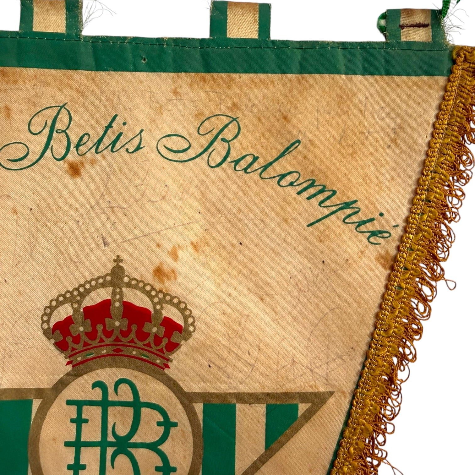 Banderín del R. Betis firmado por jugadores como Gordillo y Cuéllar de la temporada 93/94