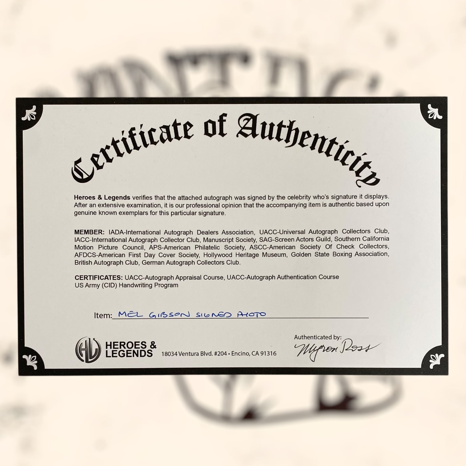 Fotografía de Mel Gibson con autógrafo original certificado