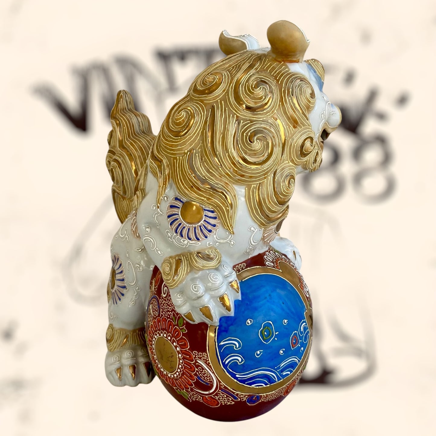 Dragón Foo de Feng Shui de cerámica Japonesa Kutani