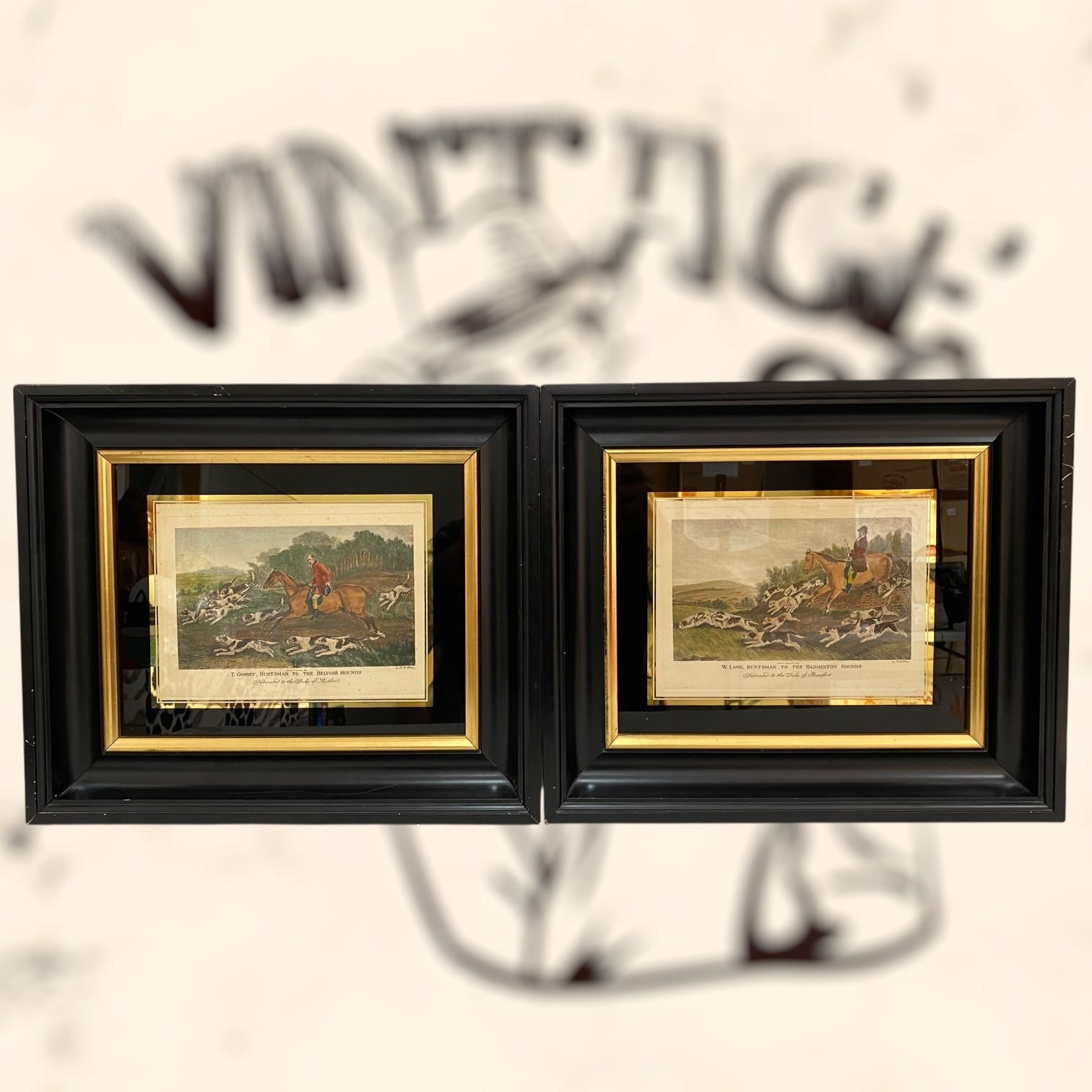 Pareja de grabados coloreados de Richard Barrett Davis antiguos