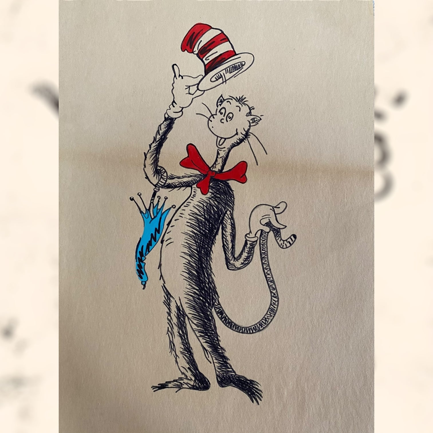 Dibujo Gato con Sombrero de Dr. Seus vintage