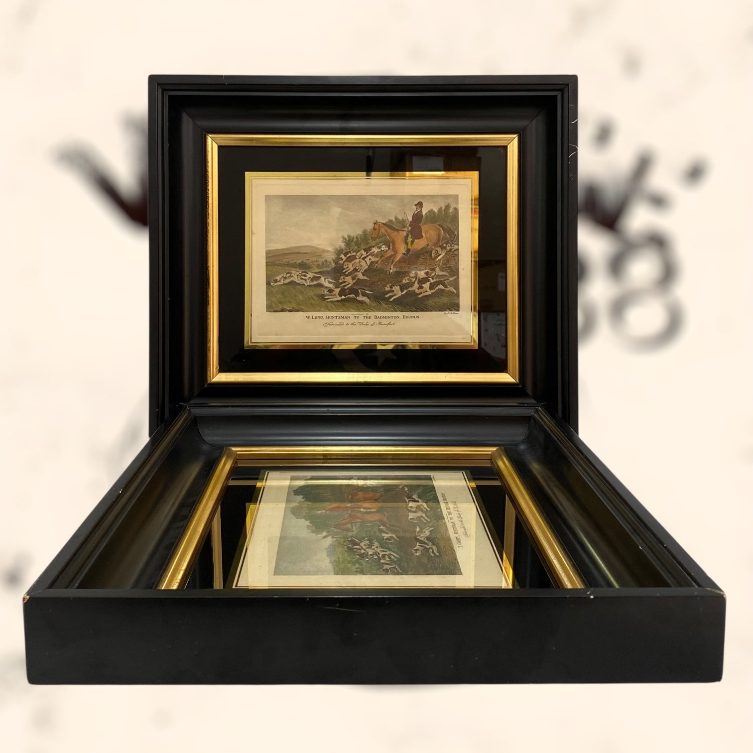 Pareja de grabados coloreados de Richard Barrett Davis antiguos