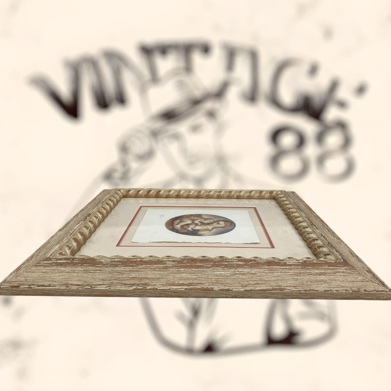 Grabado Santa Madonna e il Bambino firmado a mano P. E