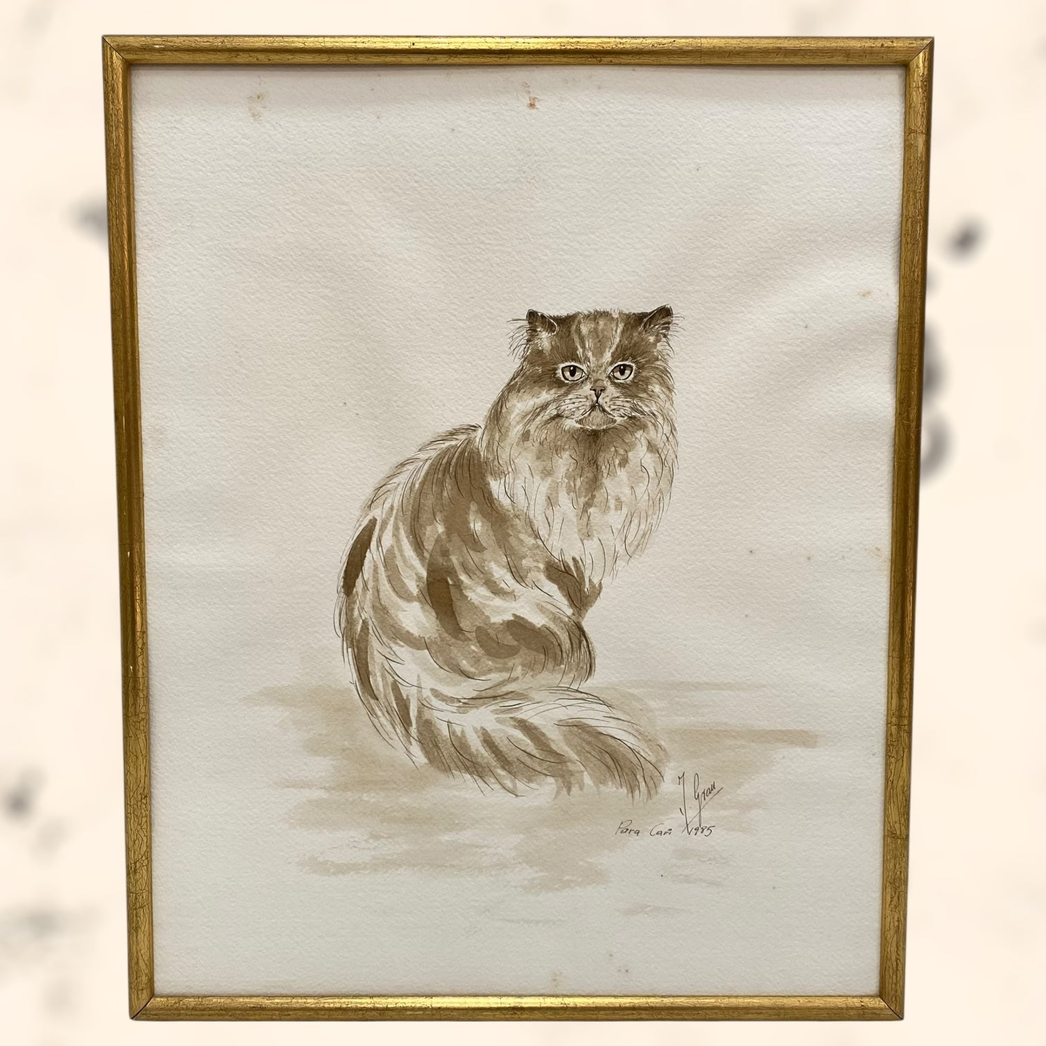 Acuarela de Joan Grau i Mas firmada y dedicada