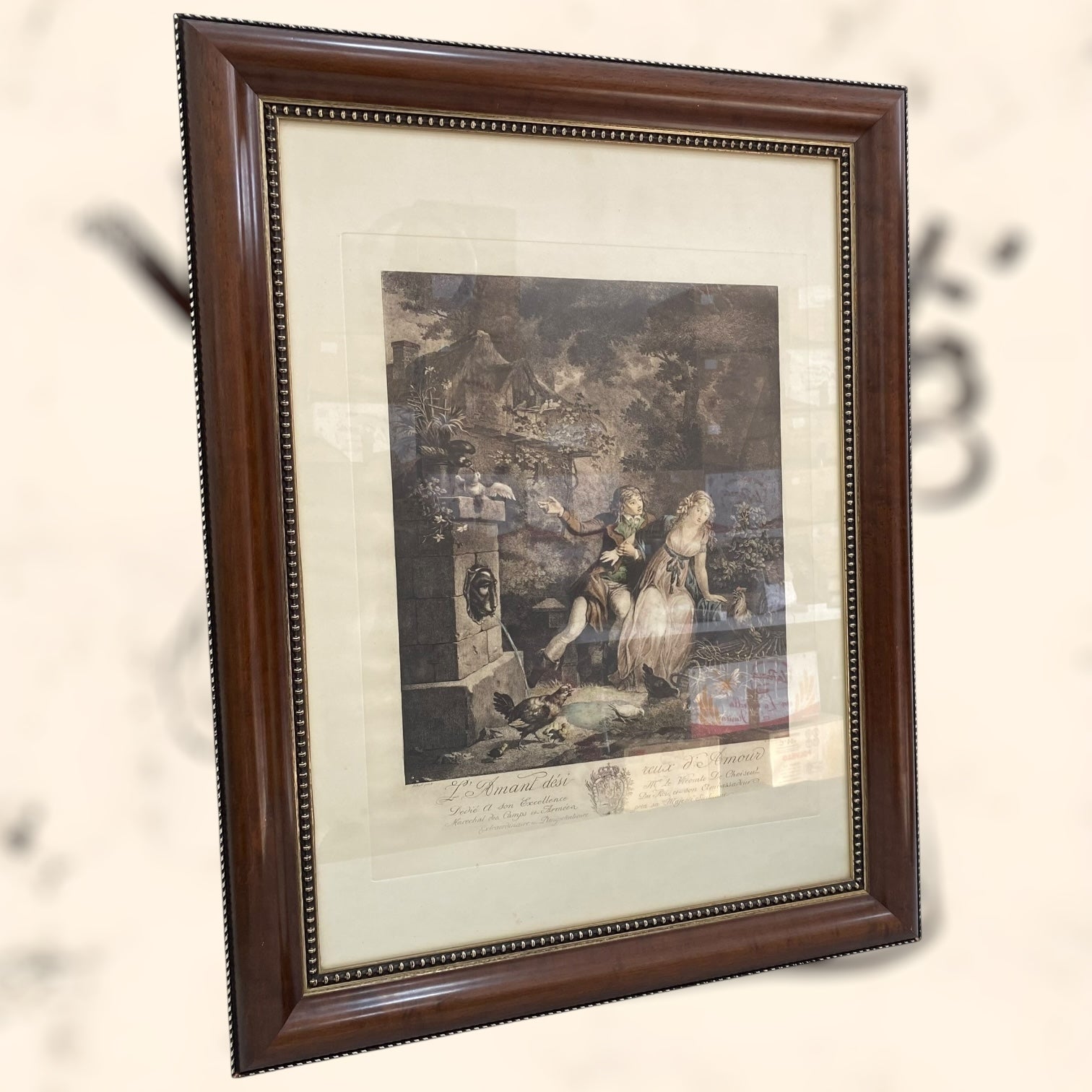 Grabado de la obra L’Amant Discret et les Voeux D’Amour de Jean-Frédéric Schall