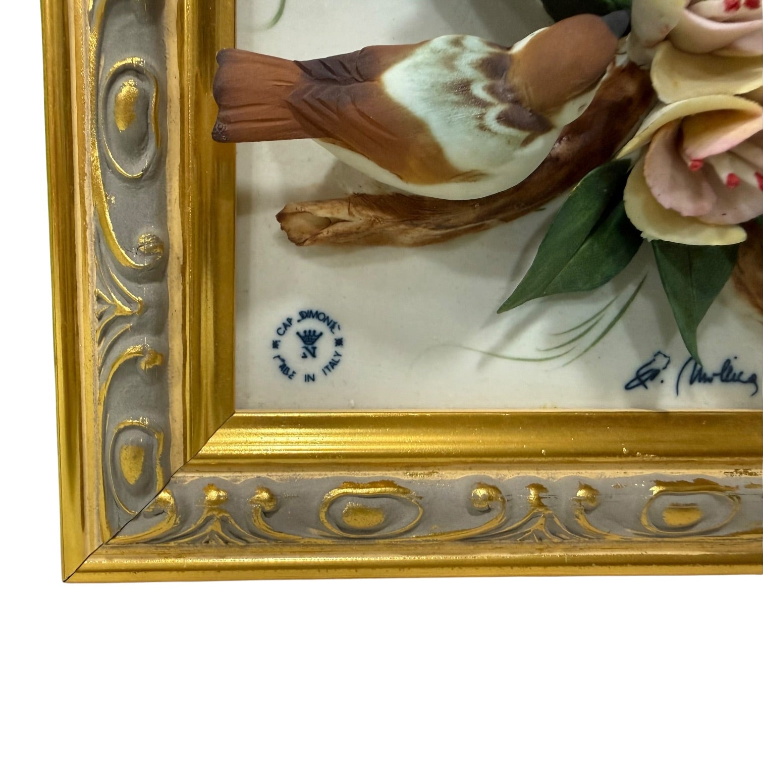 Pareja de cuadros con placas de porcelana Italiana Capodimonte vintage