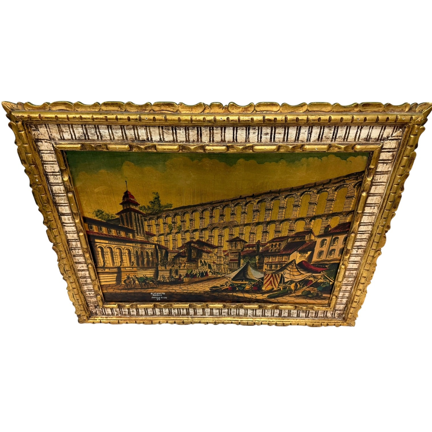 Óleo sobre tabla Acueducto de Segovia de Antonio Rivas 1979