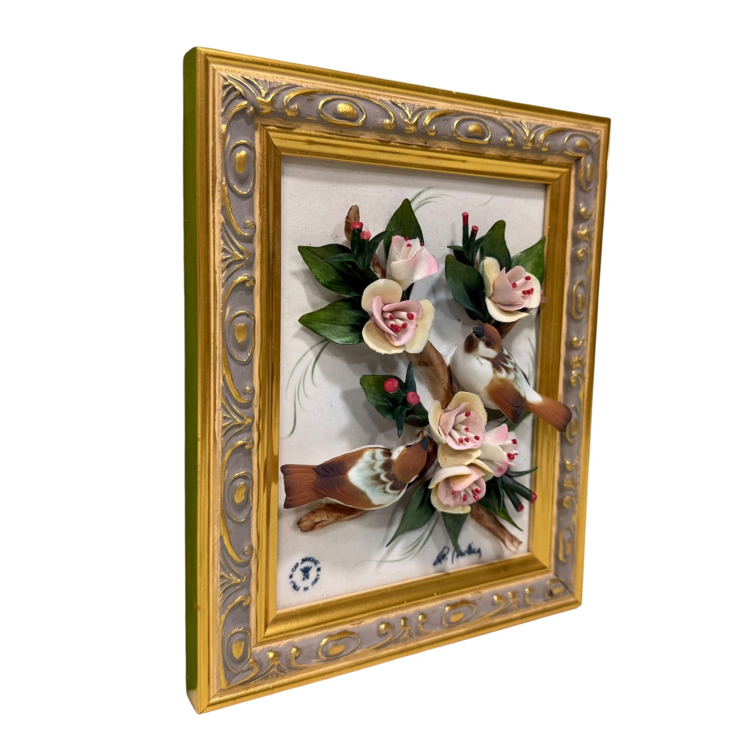 Pareja de cuadros con placas de porcelana Italiana Capodimonte vintage