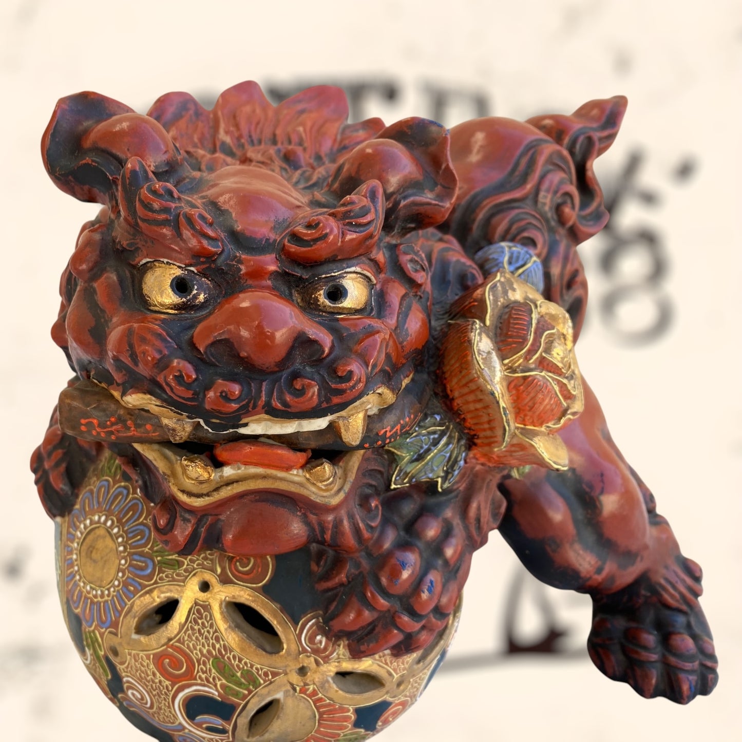 Dragón Foo de Feng Shui de cerámica Japonesa Kutani