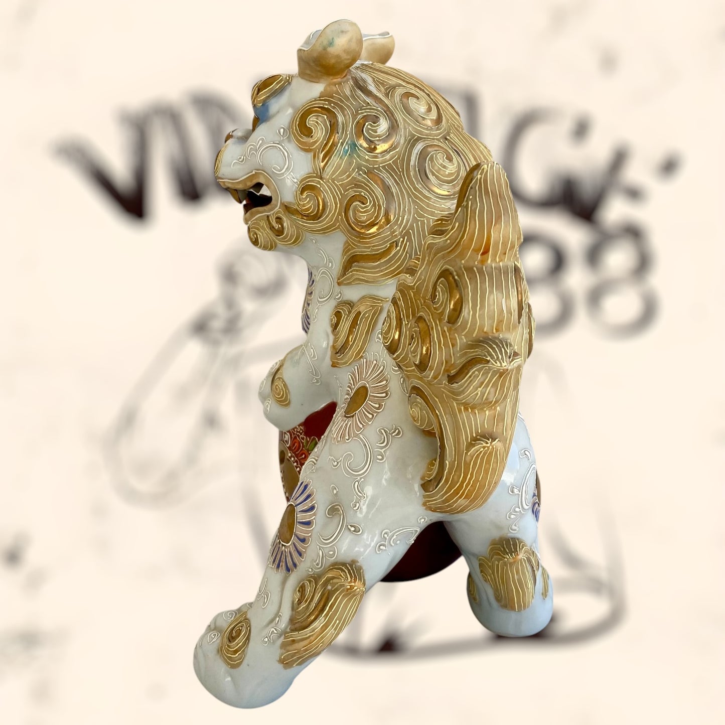 Dragón Foo de Feng Shui de cerámica Japonesa Kutani
