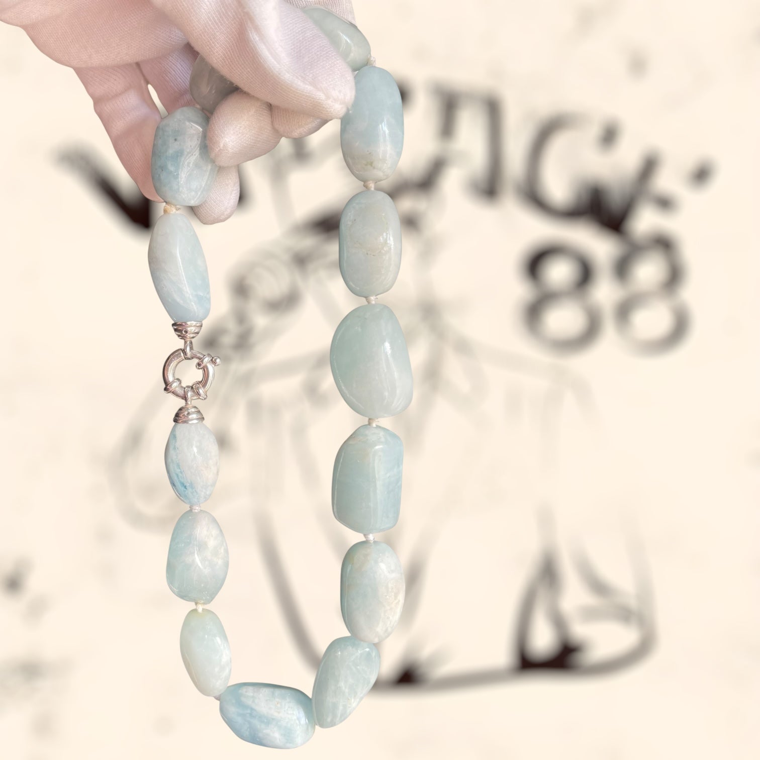 Collar de aguamarina con cierre de plata vintage