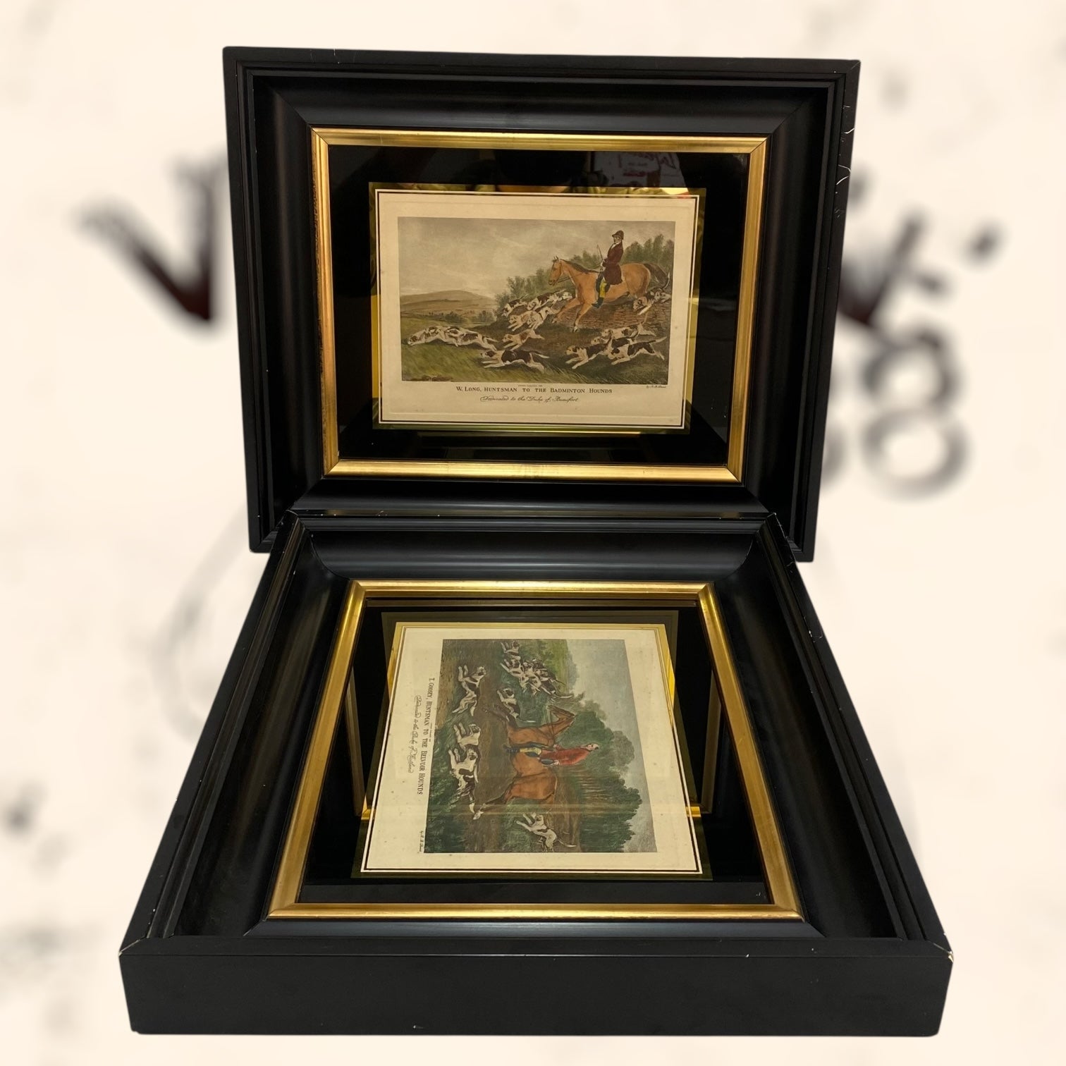 Pareja de grabados coloreados de Richard Barrett Davis antiguos