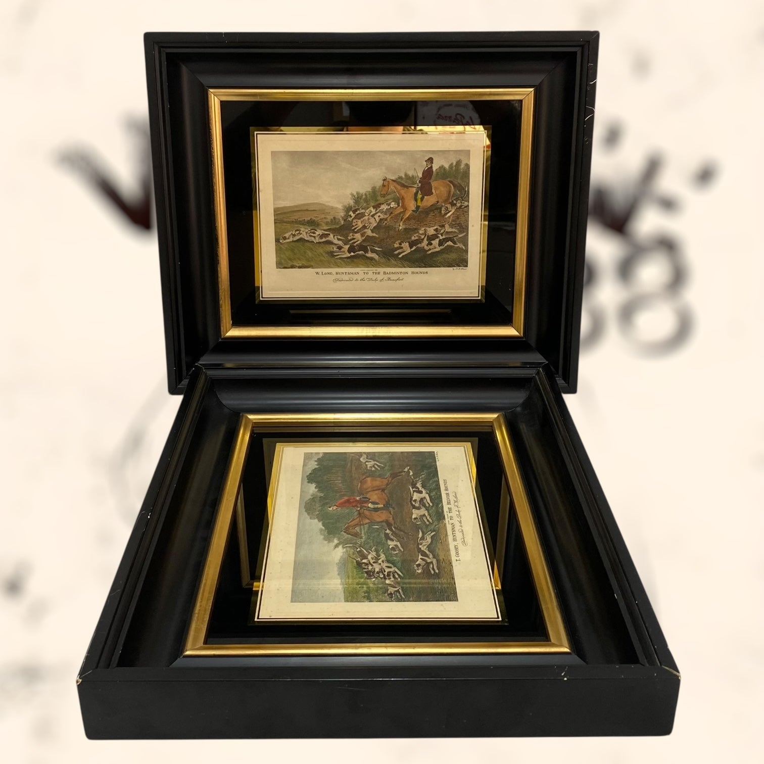 Pareja de grabados coloreados de Richard Barrett Davis antiguos